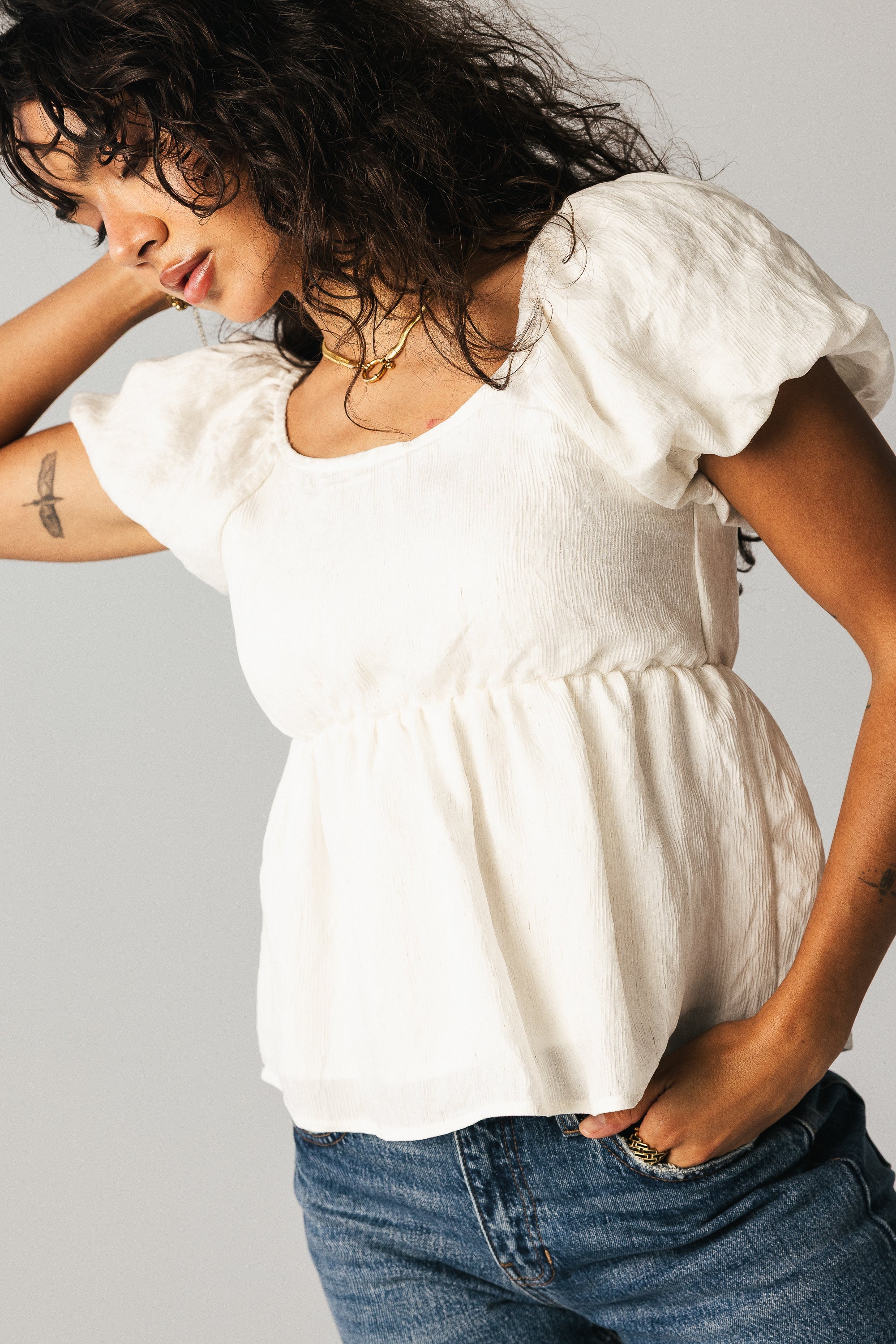 Kevin Peplum Blouse in White
