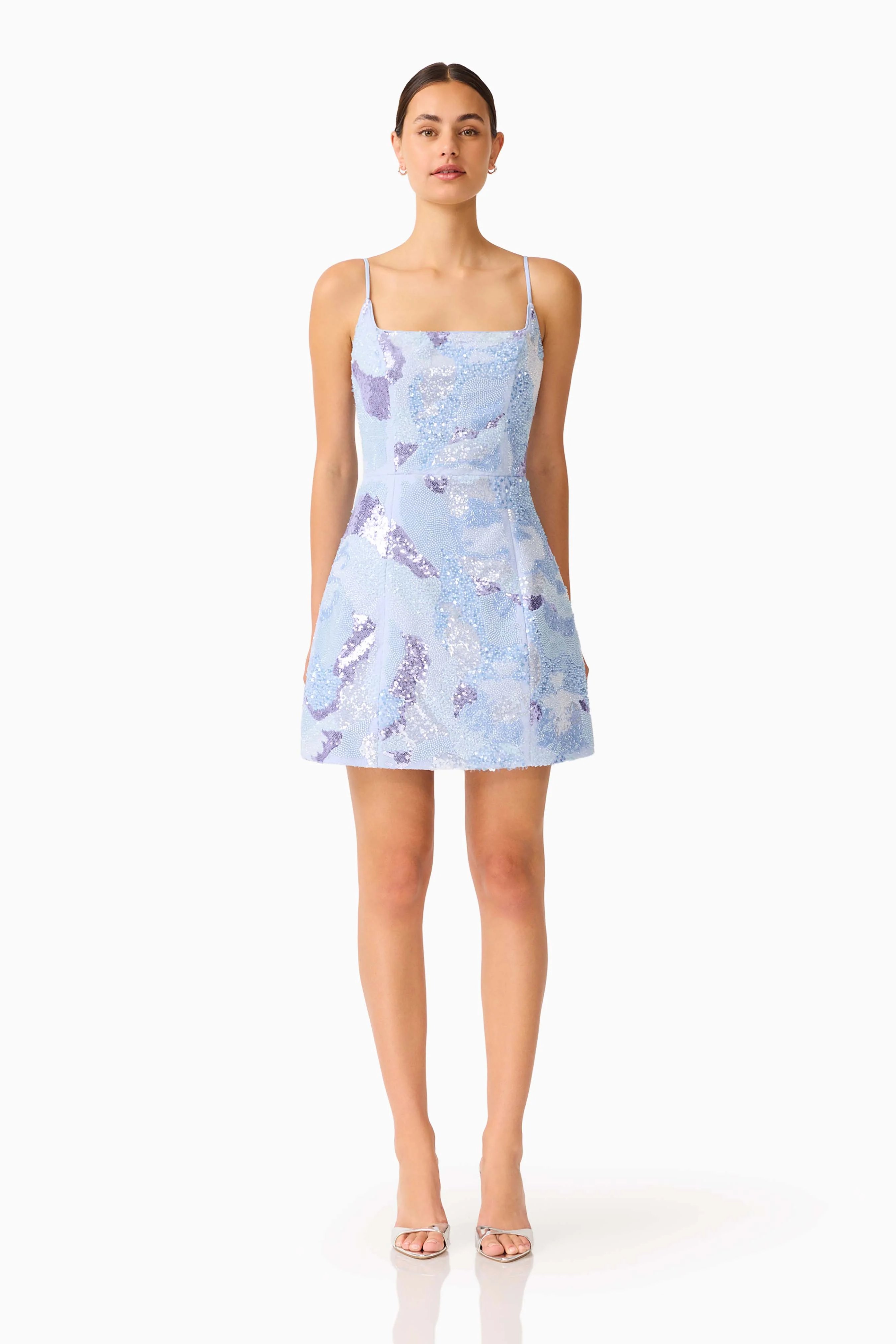 Aurae Embellished Mini Dress in Sky Blue