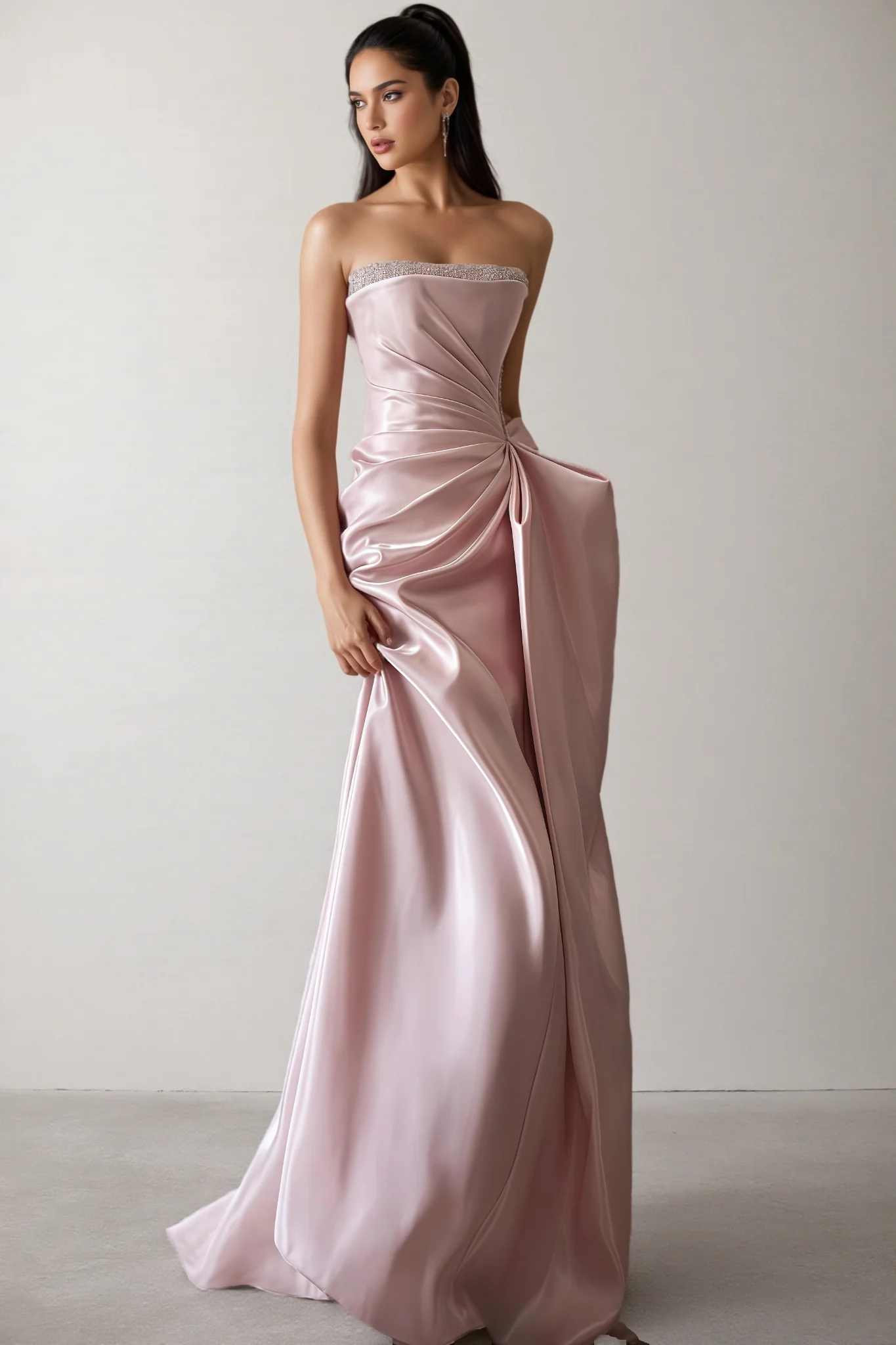 Lyriclr Pink Rhinestone Strapless Maxi Dress