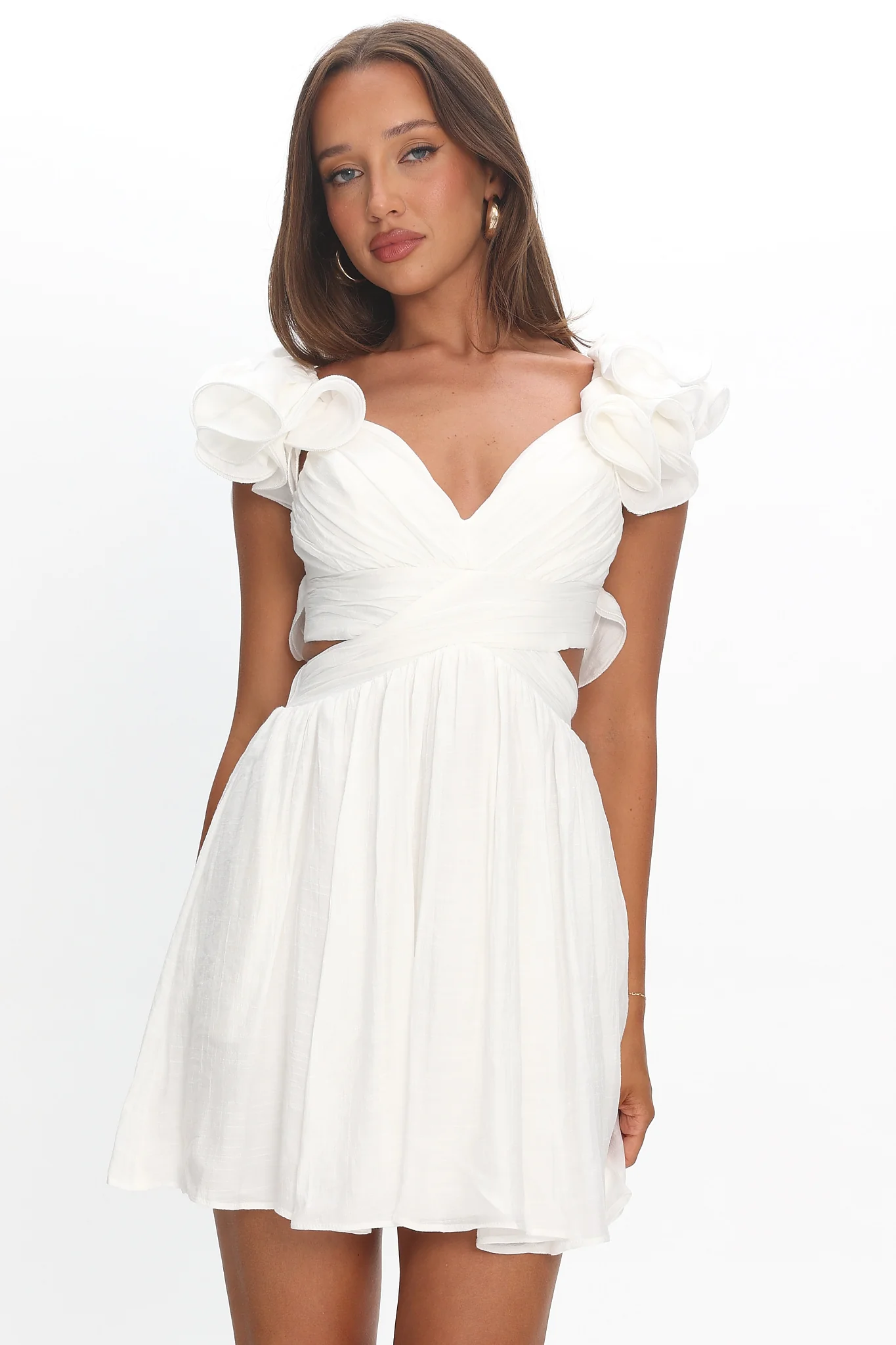 Adagio Lace-Up Back Mini Dress Off White