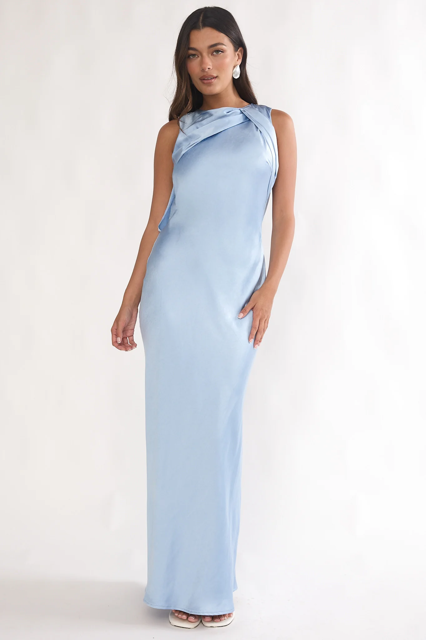 Levinia Draped Back Maxi Dress Blue - luluinthesky