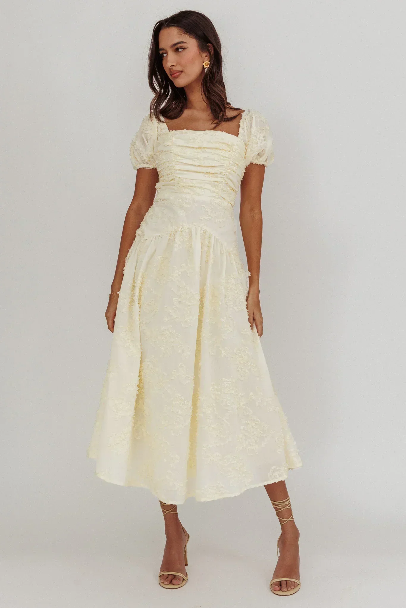 Telma Puff Sleeves Midi Dress Butter