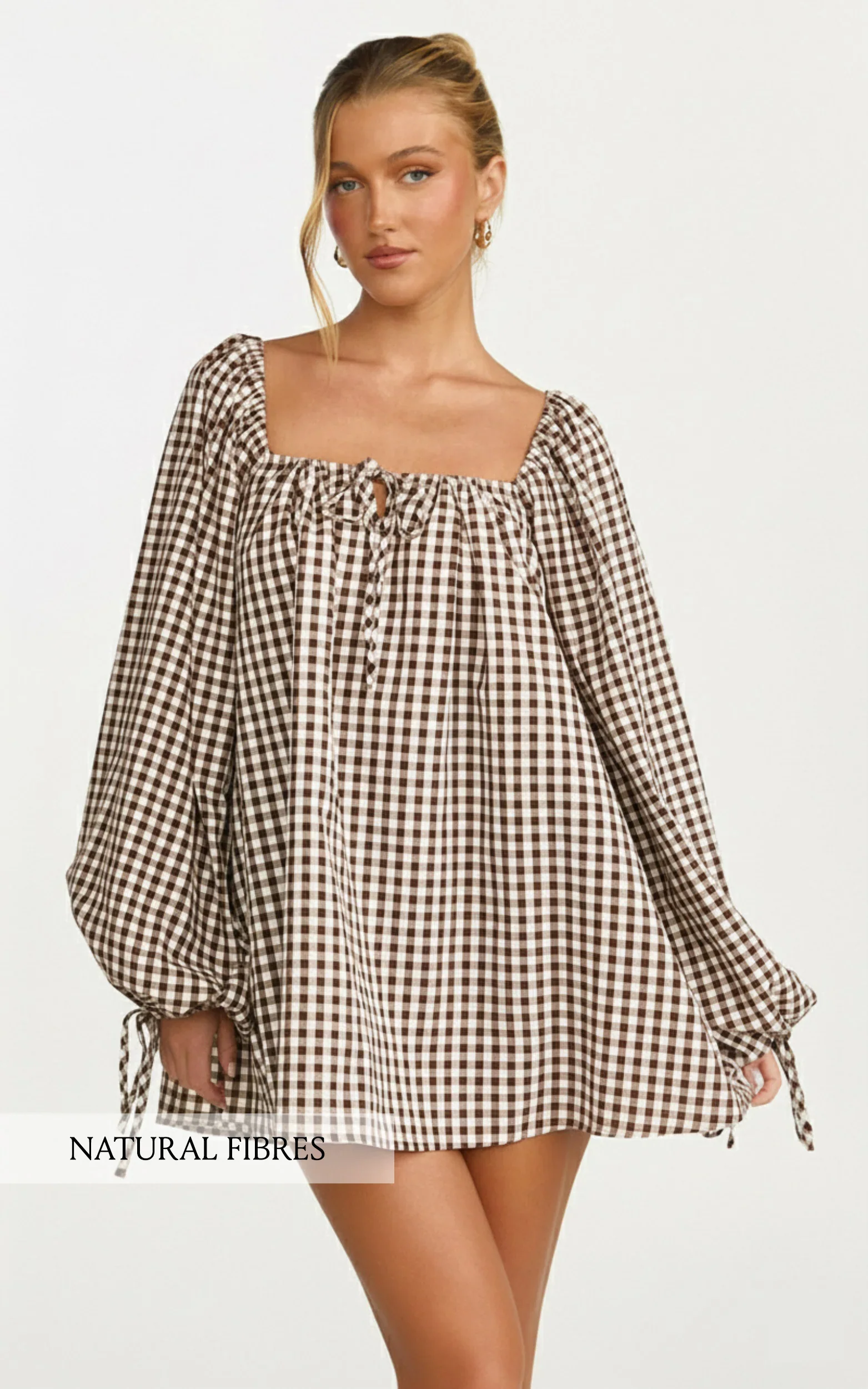 Brixton Mini Dress - Square Neck Smock Dress in Chocolate