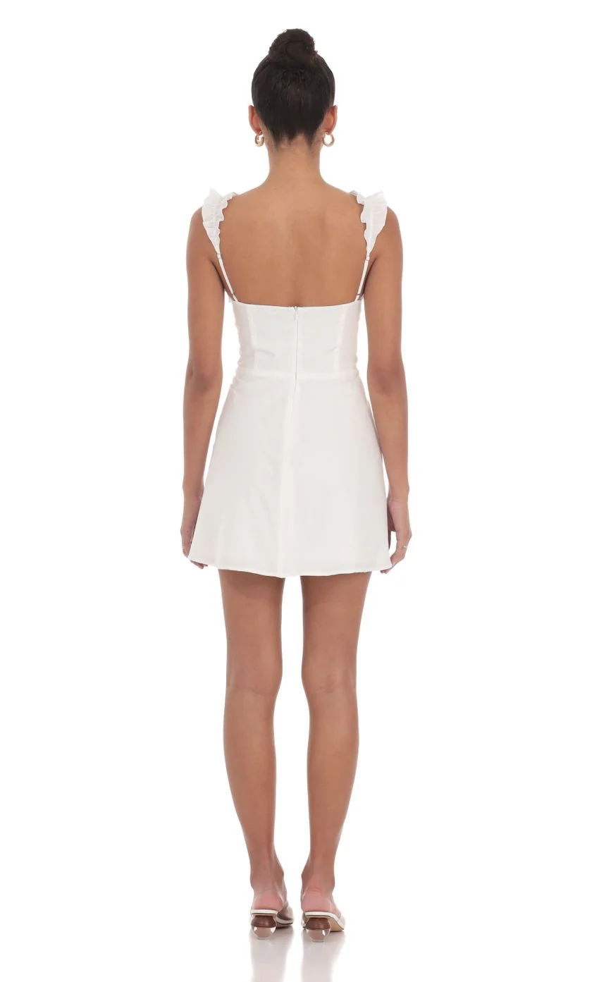 Ruffle Strap A-line Dress in White