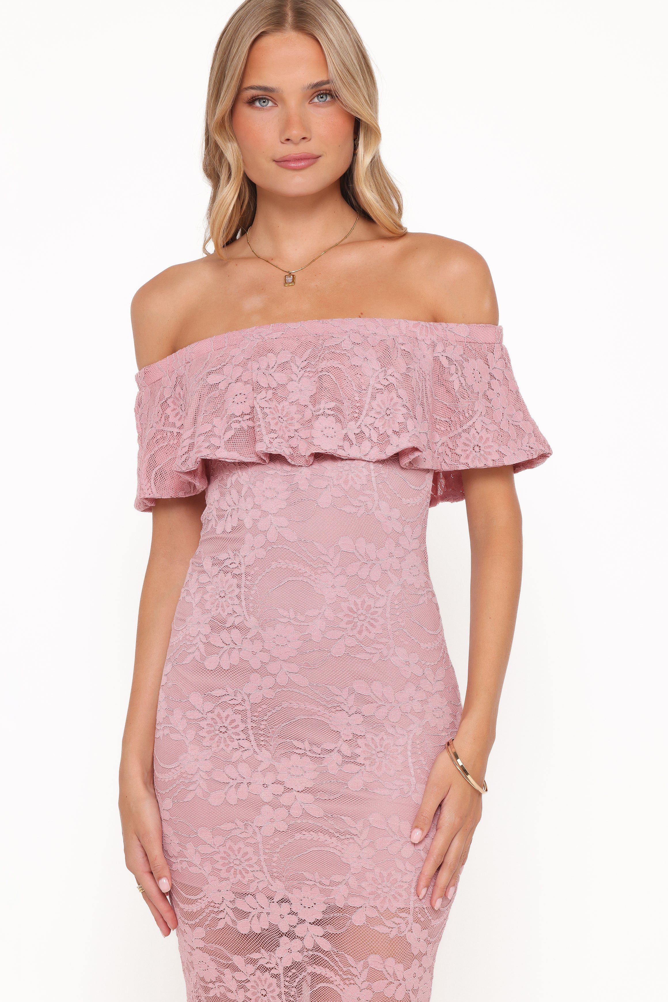 Mirelle Off Shoulder Lace Maxi Dress - Pink