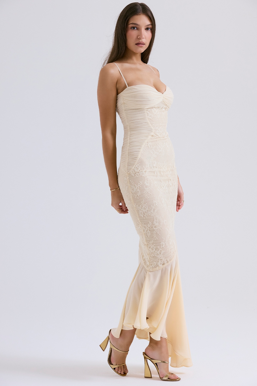 Vanilla Chiffon &Amp; Lace Gown