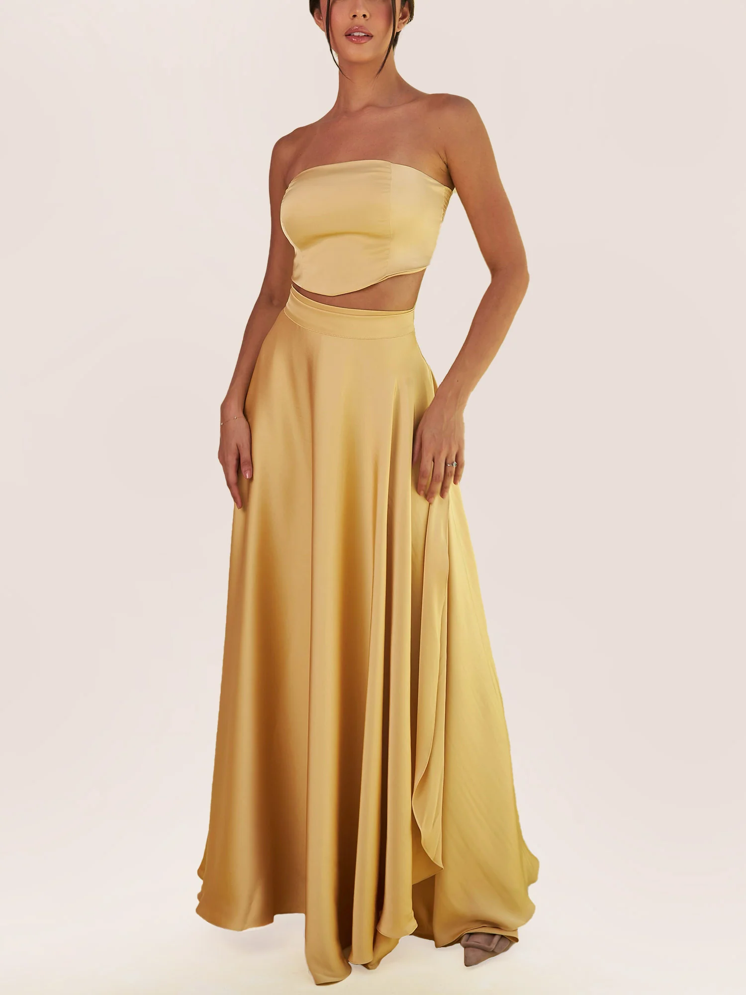 Strapless Crop Top & Flowing Maxi Skirt Set