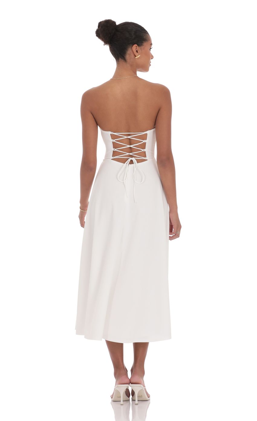 Lace Bust A-Line Midi Dress in White