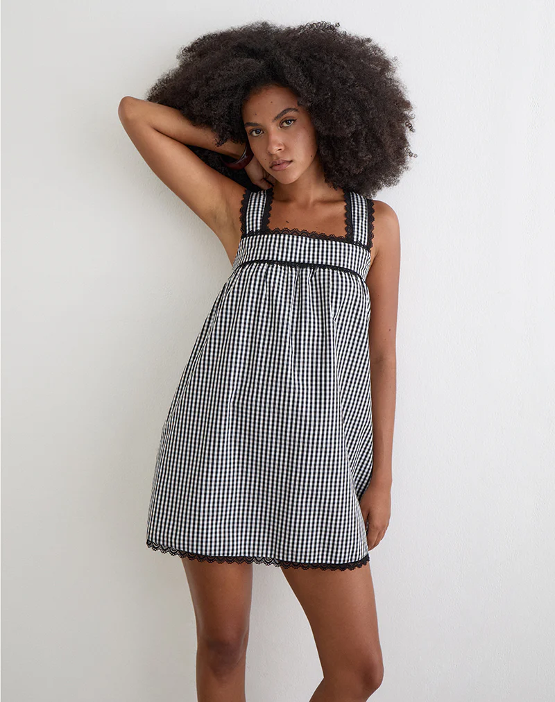 Sandat Smock Mini Dress in Mini Gingham Grey