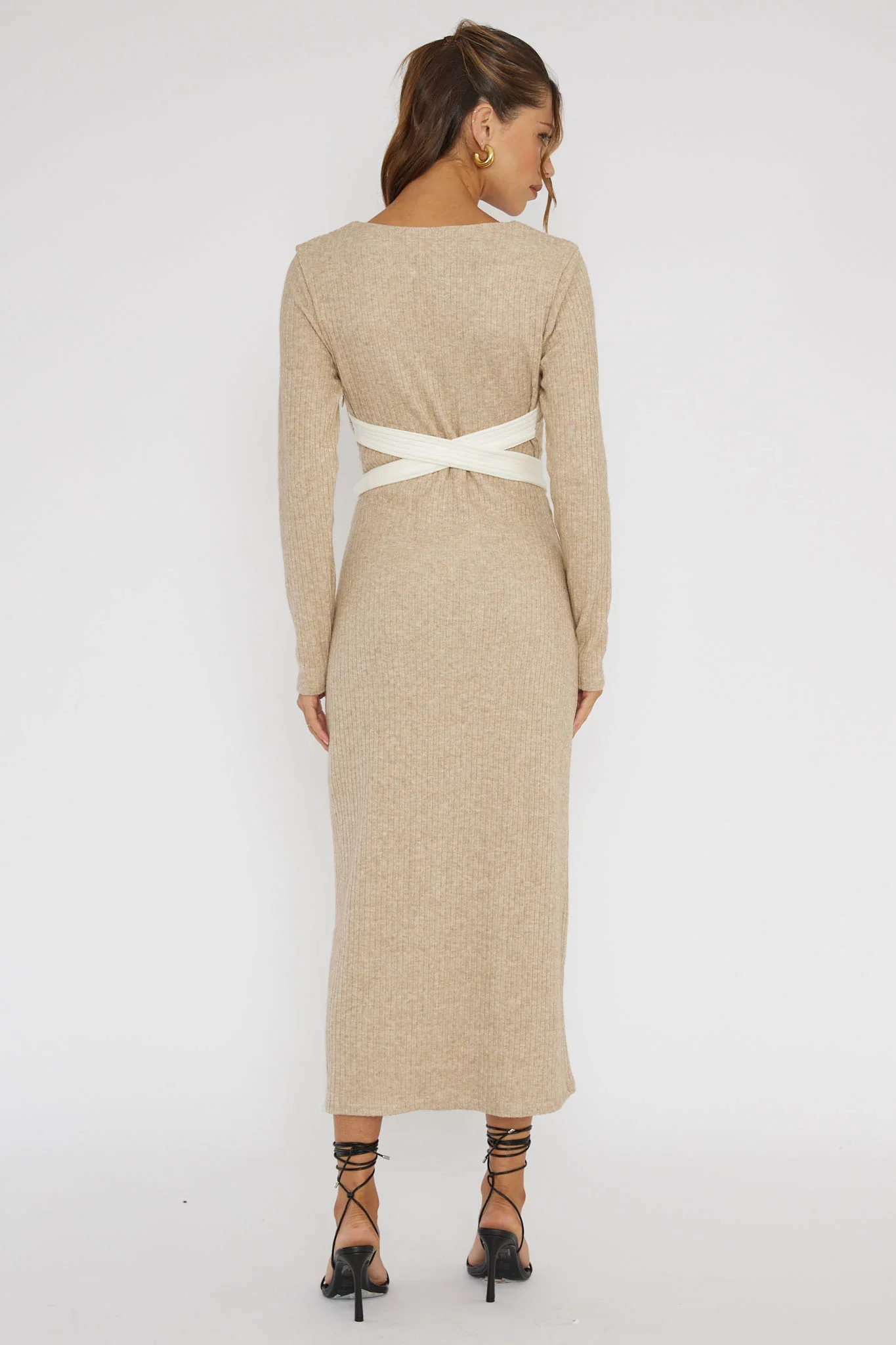 So Emotional Long Sleeve Cut-Out Knit Dress Oat