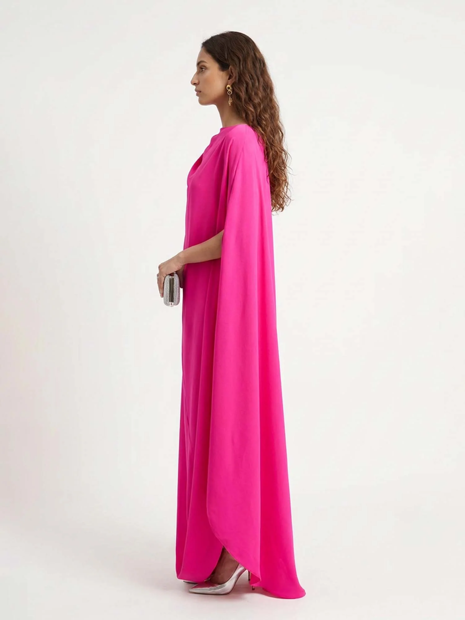 Hot Pink Cape Maxi Dress