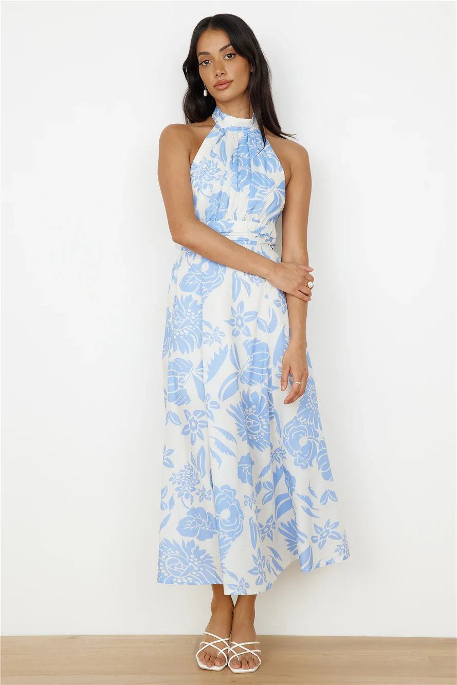 Showing Emotions Halter Maxi Dress Blue