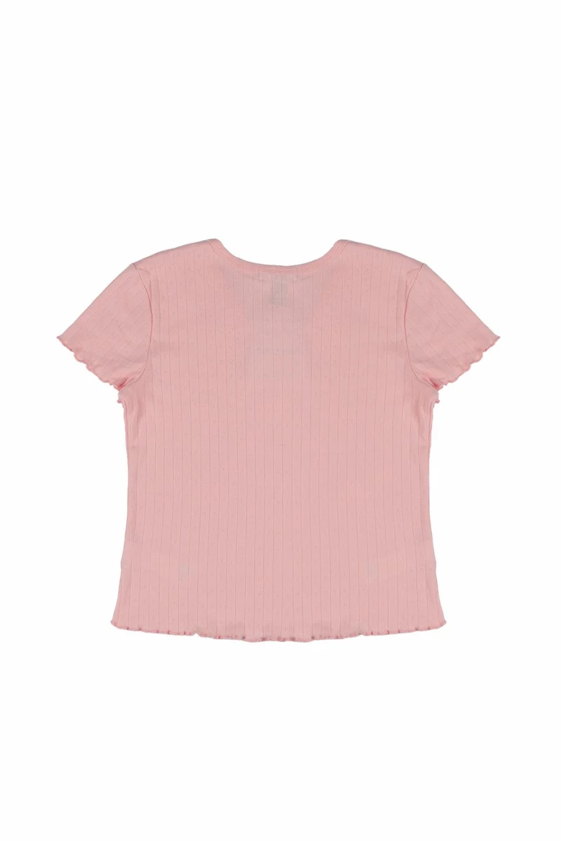 Ribbed Lettuce-Edge Henley Tee