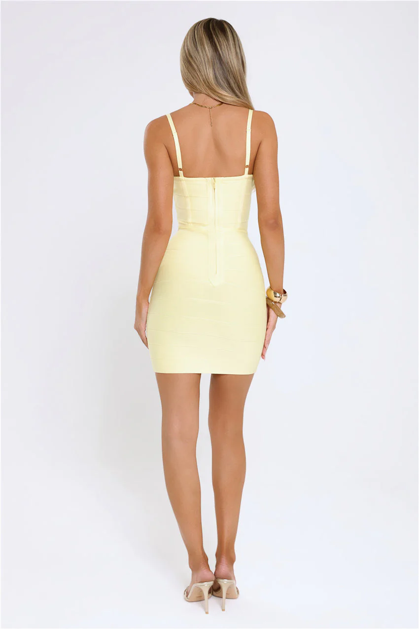 Iconic Edge Bandage Mini Dress Yellow - luluinthesky