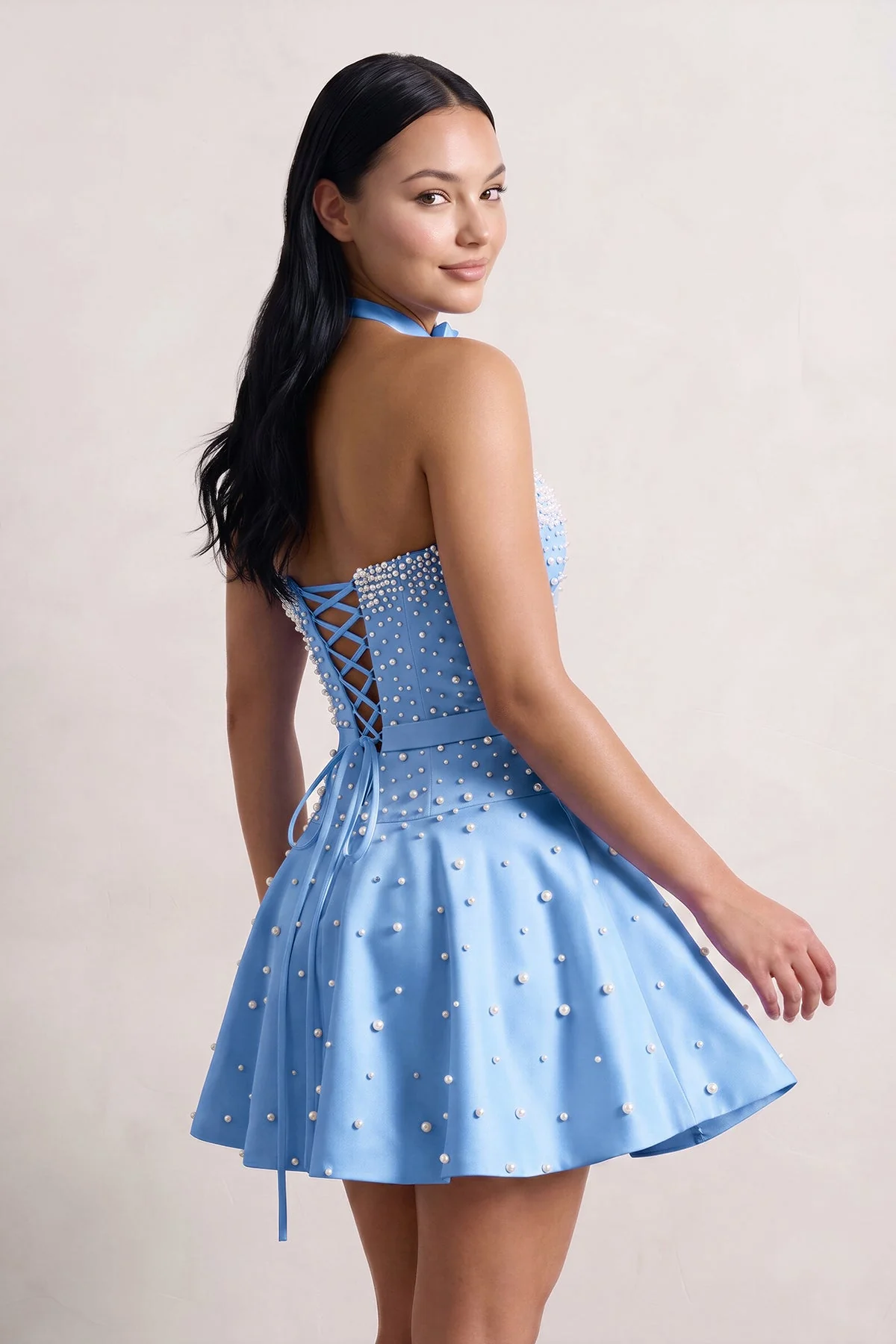 Hot Pink Strapless Pearl A-Line Satin Homecoming Dress With Bowknot