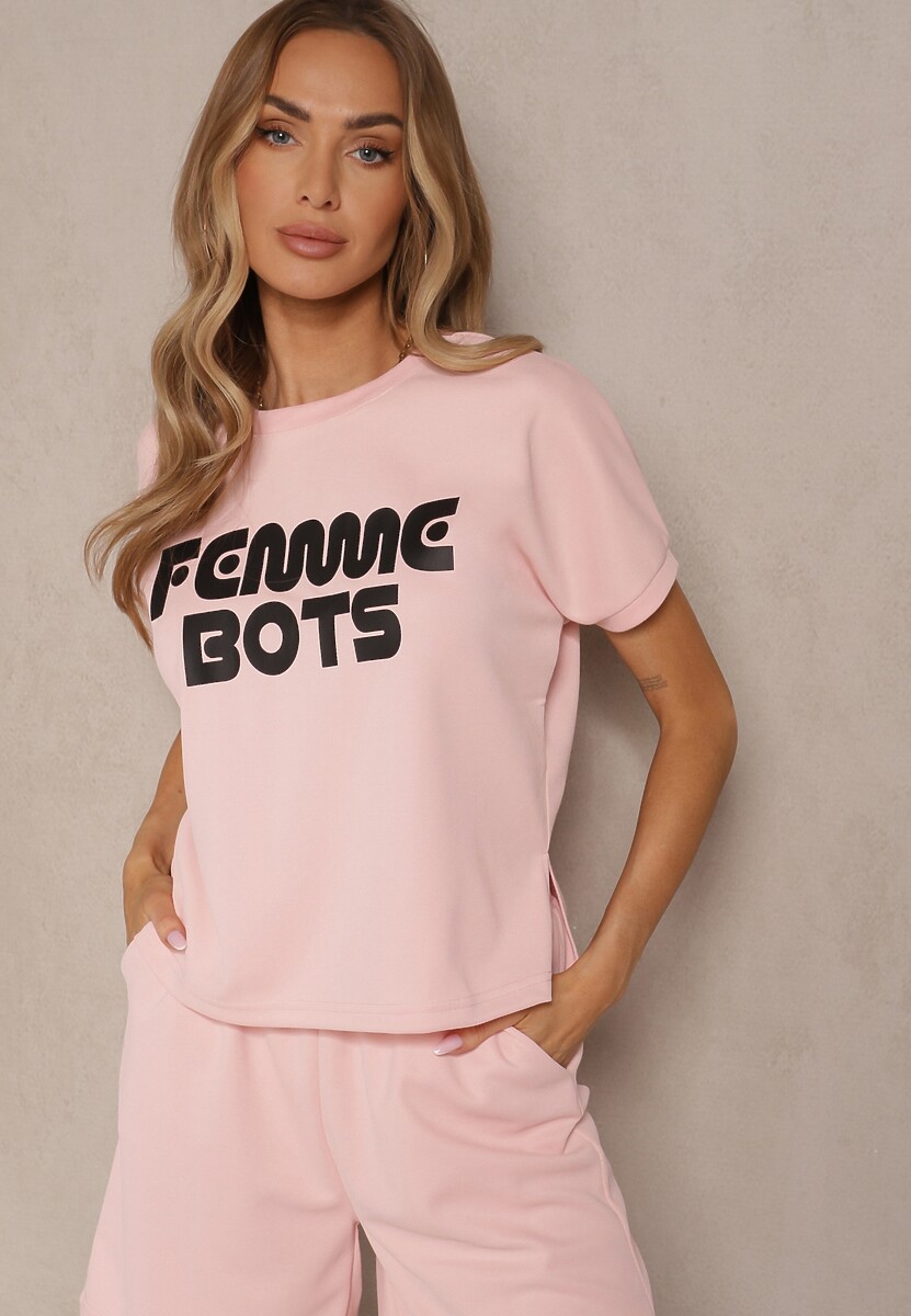 Czarny T-shirt z Nadrukiem Napisu Dezerine