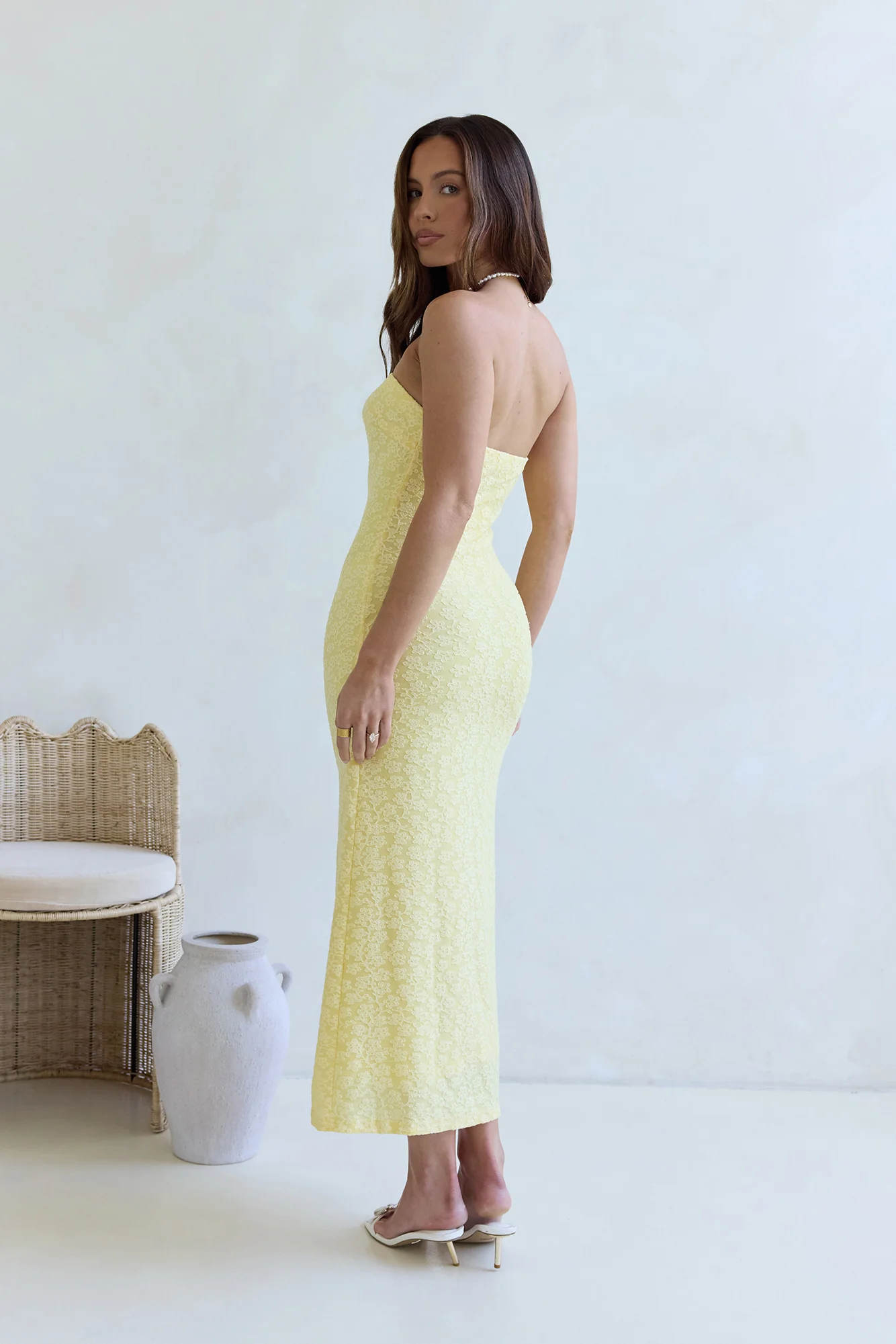 Fluttering Dreams Strapless Midi Dress Yellow