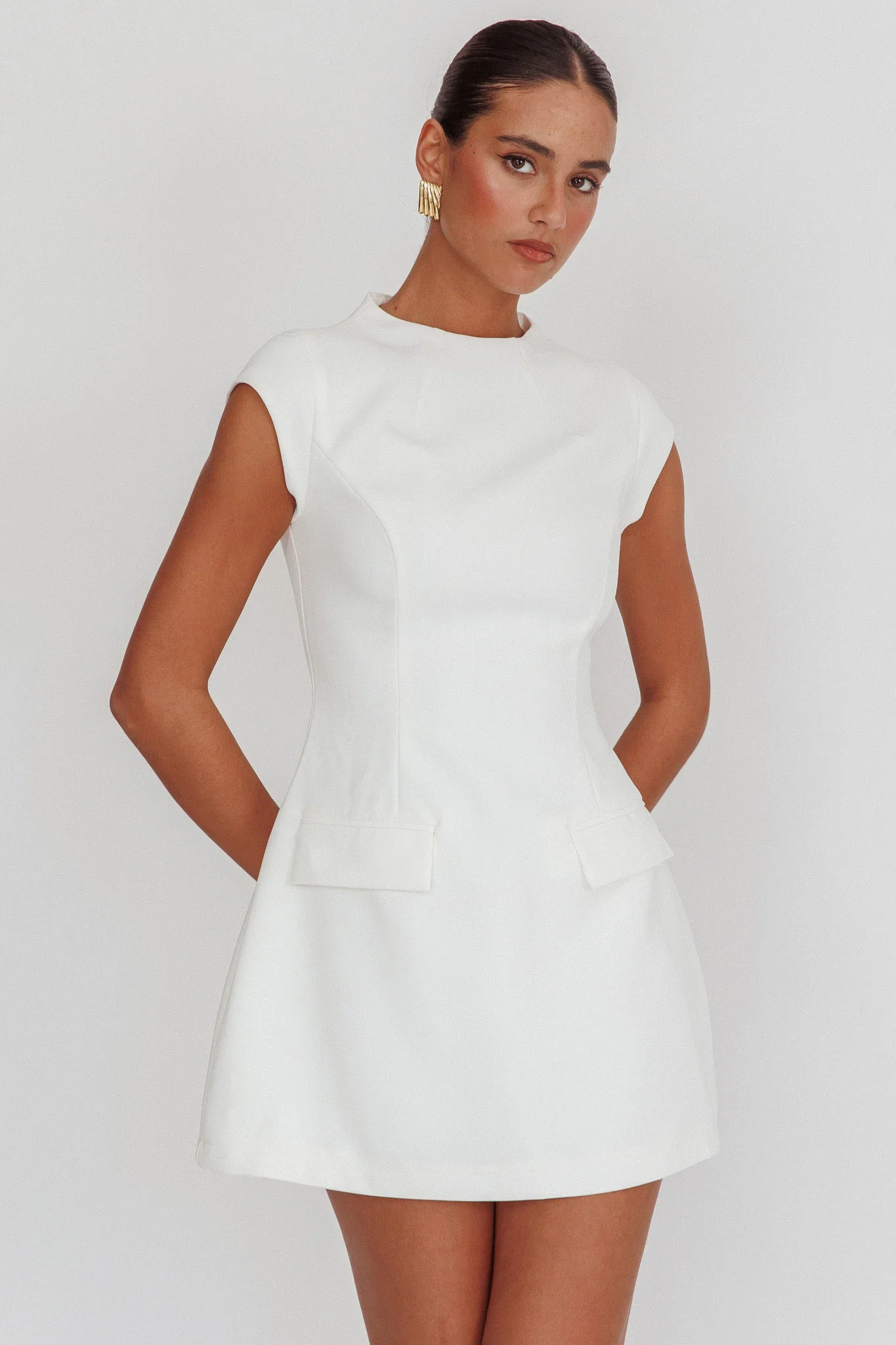 Aristos Cap Sleeve Mini Dress Off White