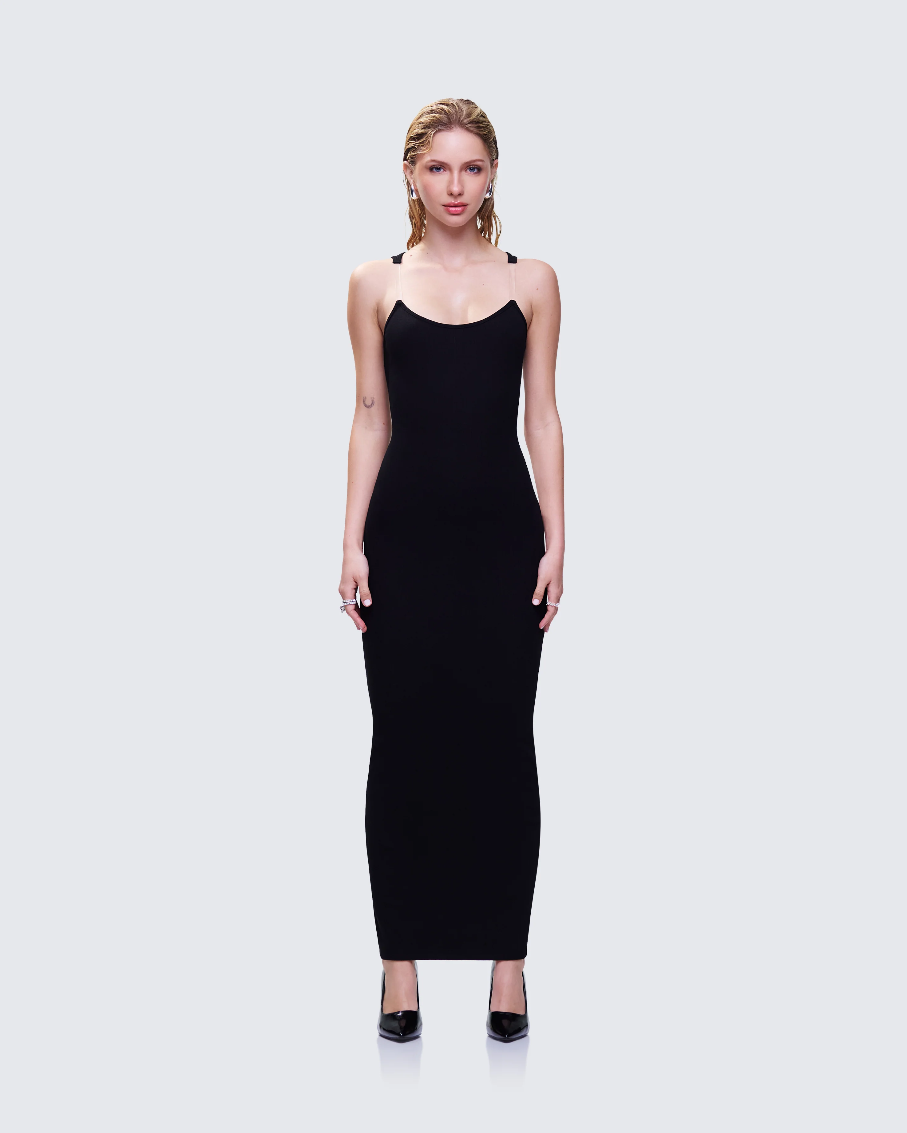 Jazlyn Black Invisible Strap Maxi Dress