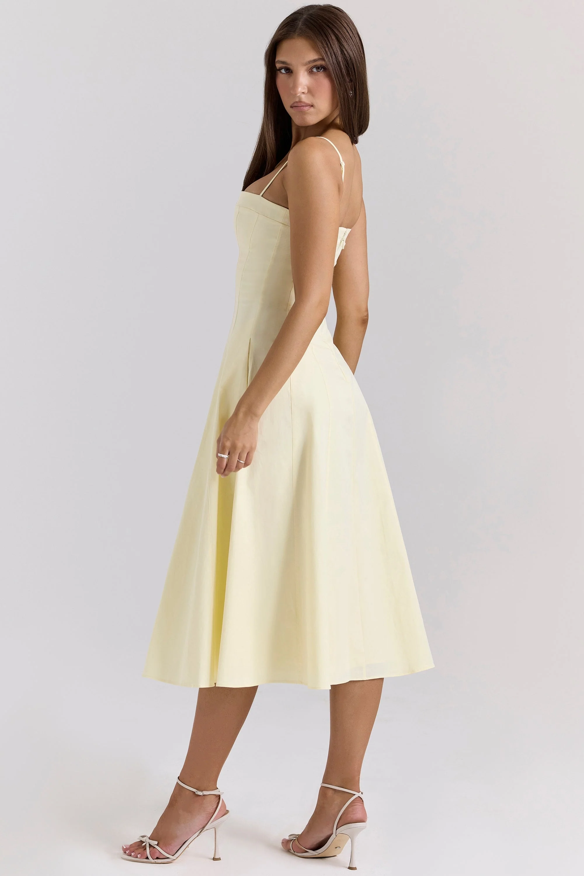 lemon stretch cotton a-line midi sundress
