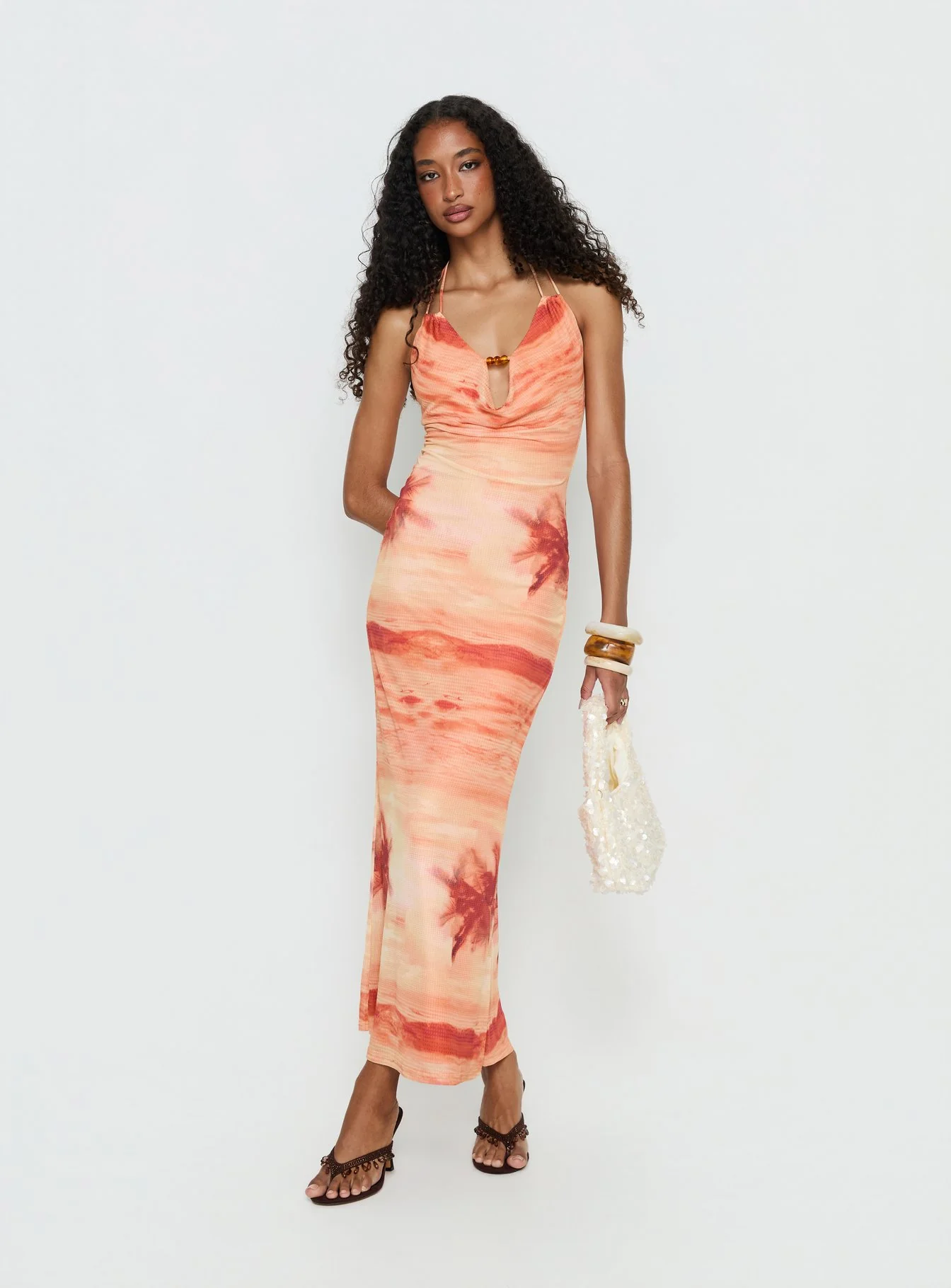 Jazina Keyhole Maxi Dress Orange Multi