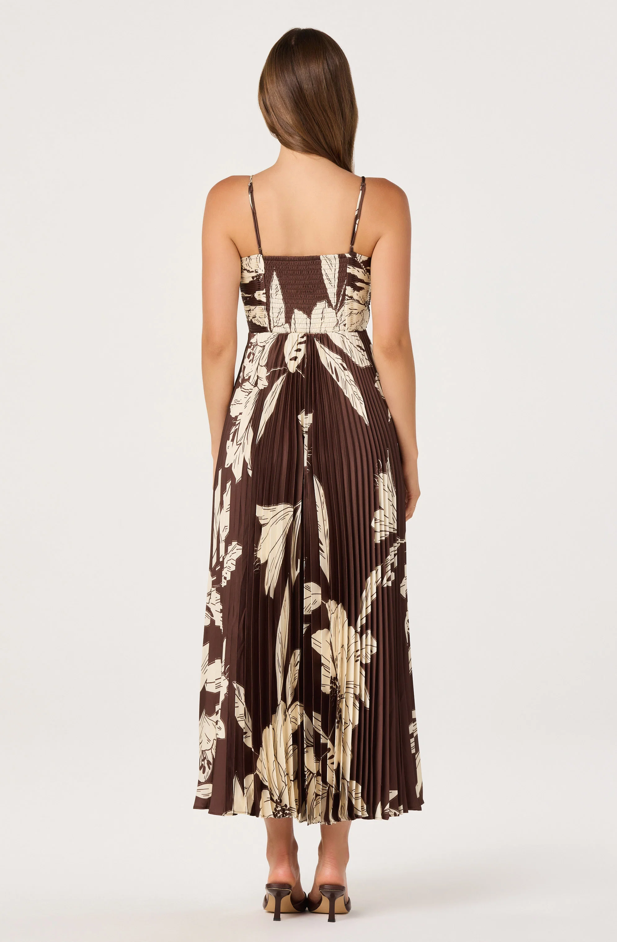 Clea Pleated Satin V-Neck Maxi Dress
