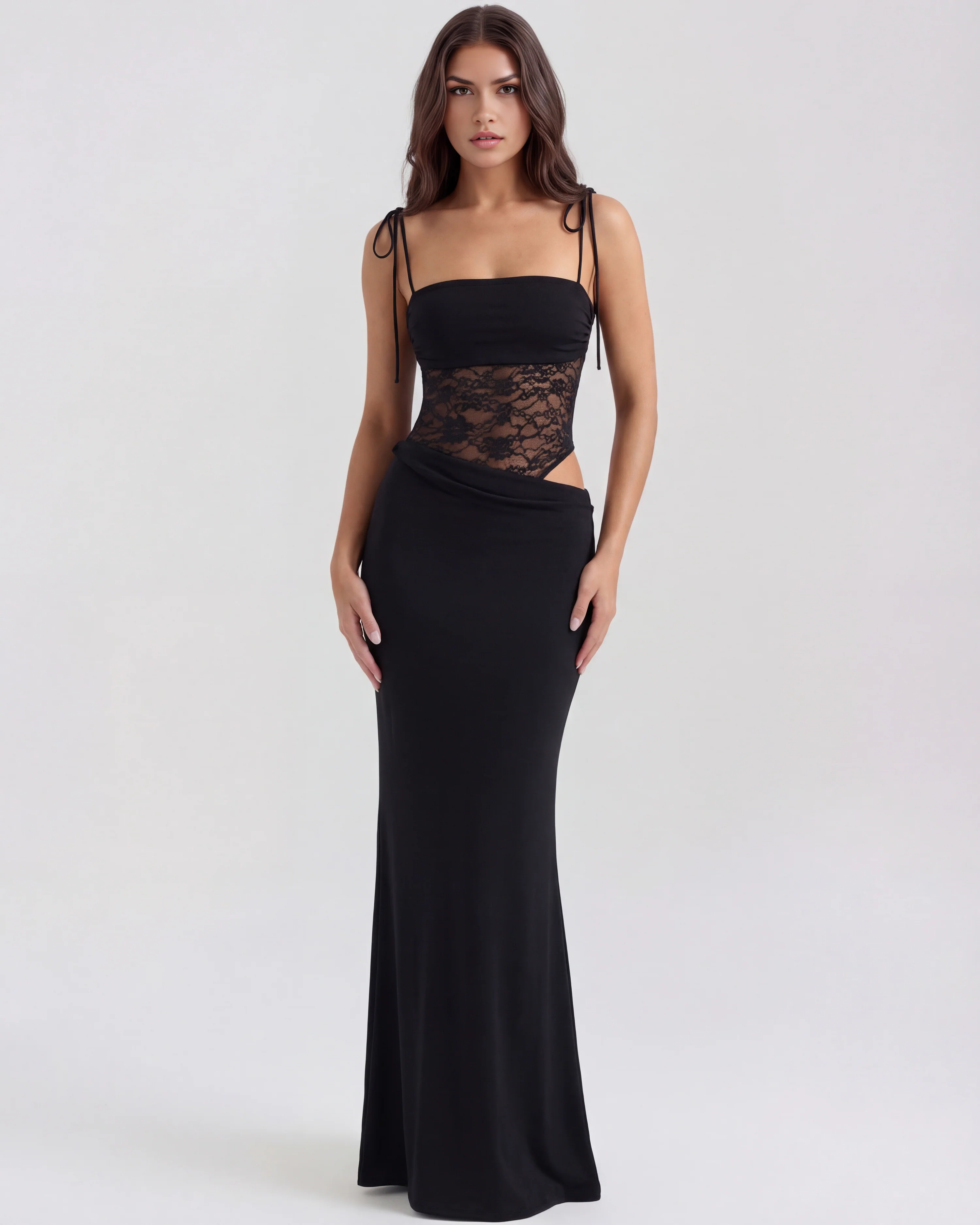 Black Lace Cut-Out Maxi Dress