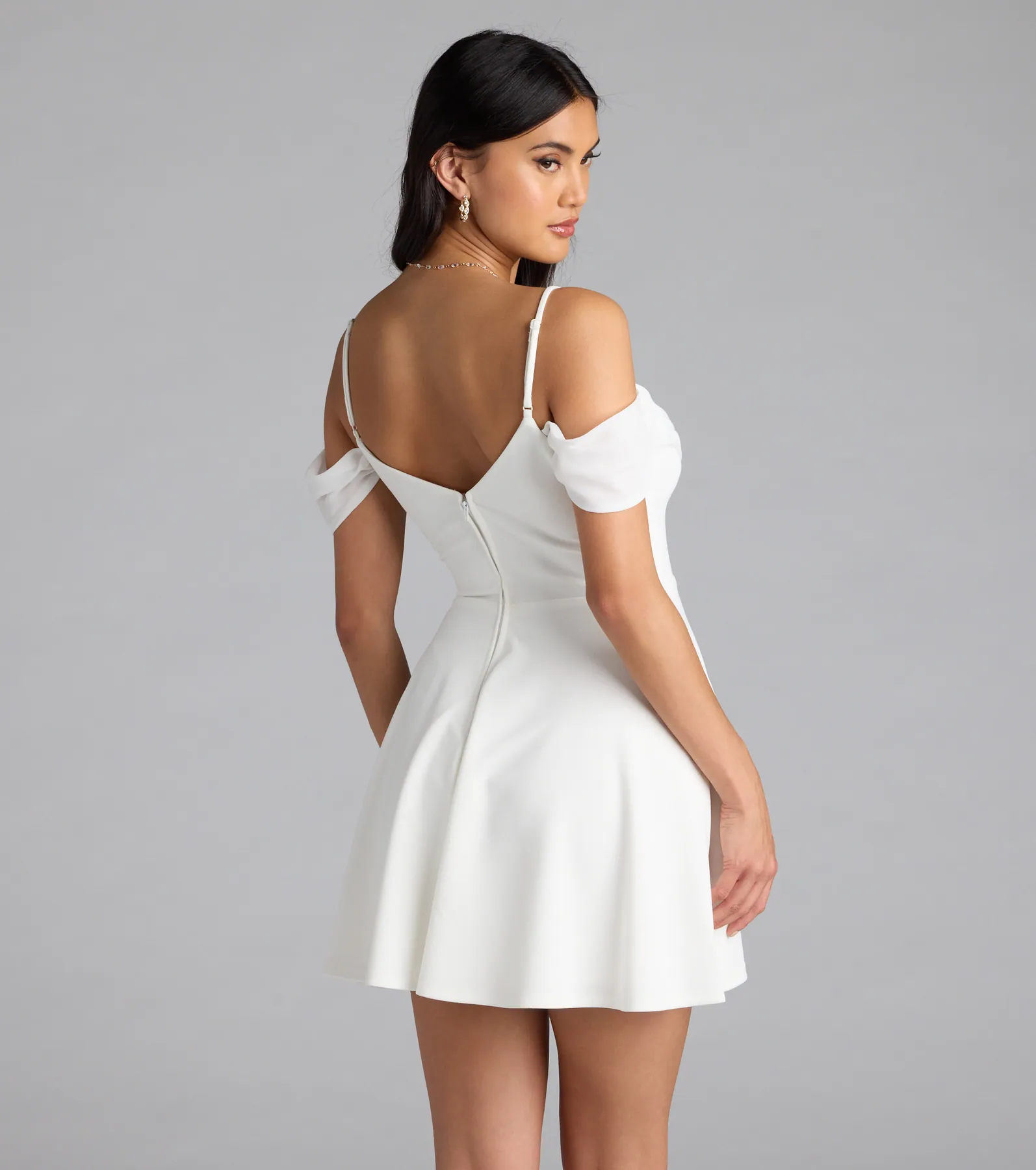 Sweet Touch Cold Shoulder Crepe Skater Dress