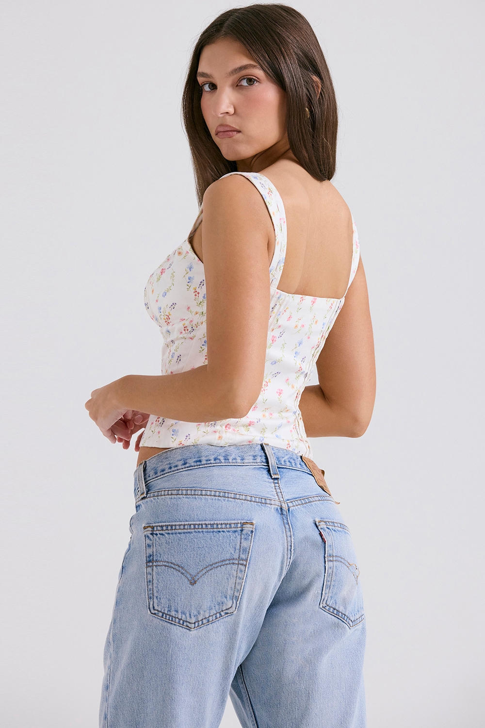 White Posy Print Top