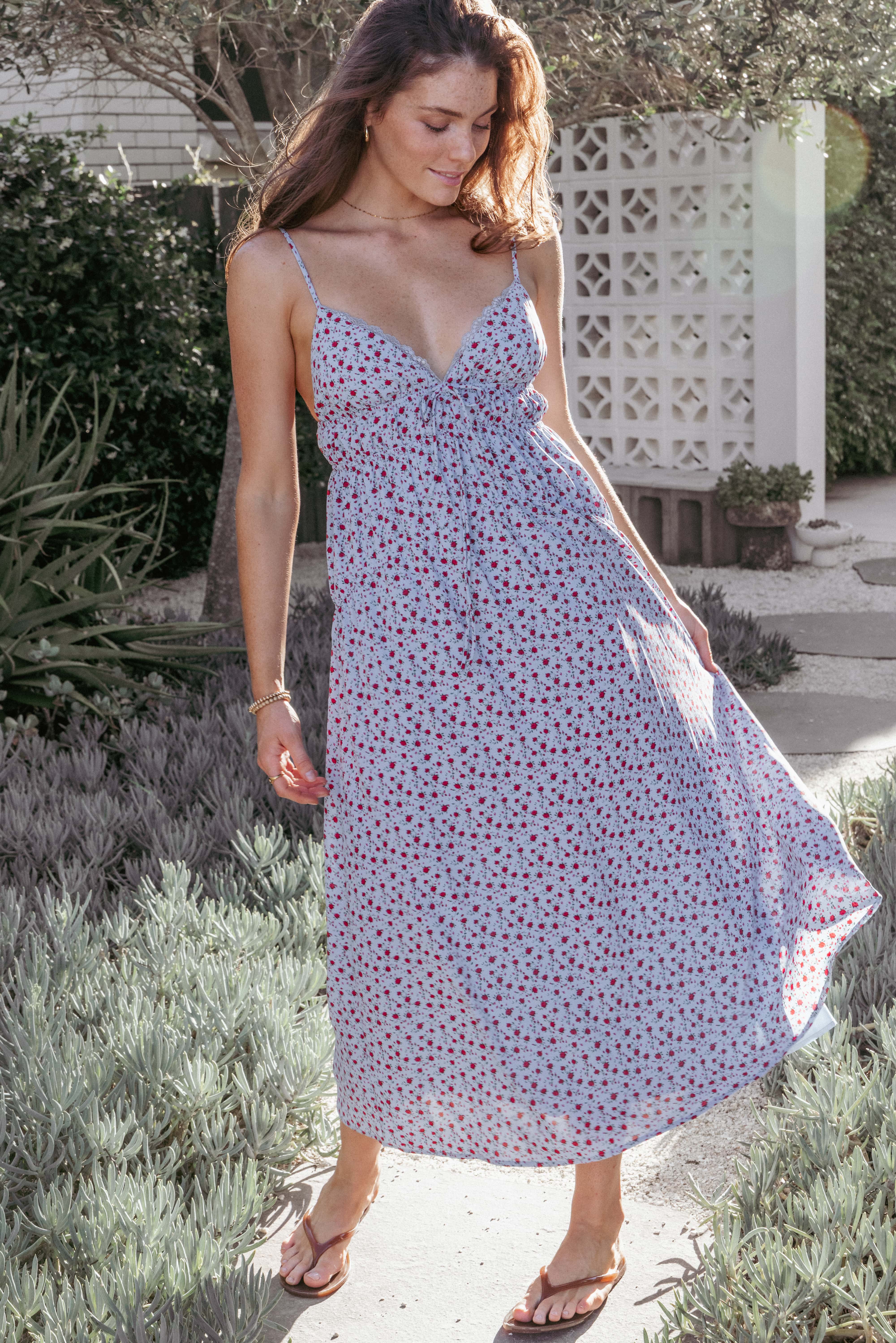 Freesia Midi Dress - Blue Red Floral