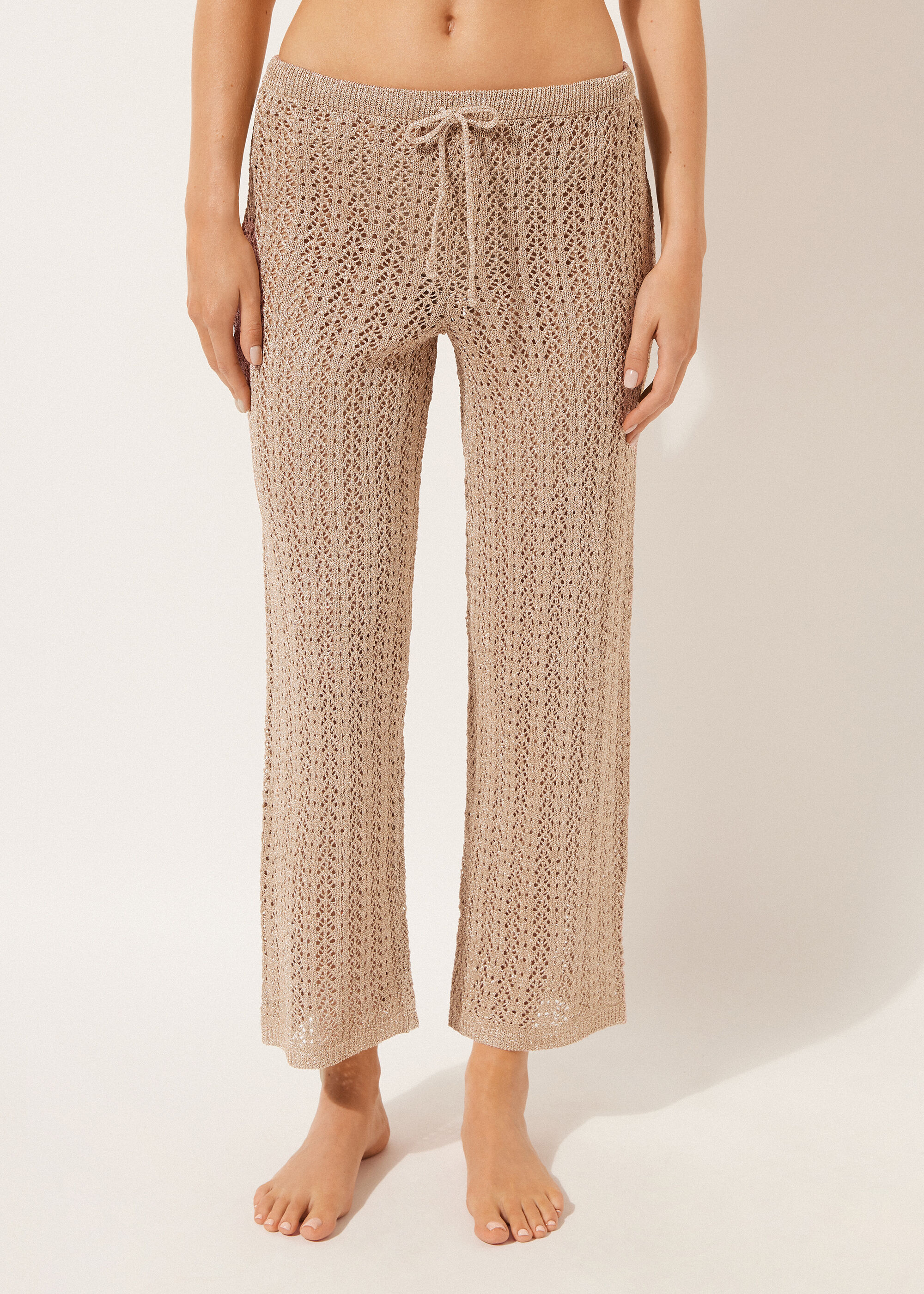 Long Crocheted Lamé Pants