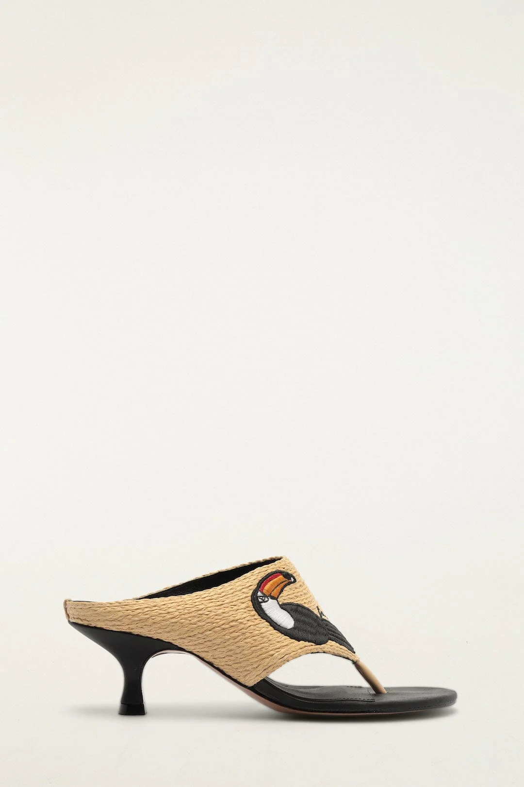 Raffia Embroidered Icons Kitten Heeled Sandal