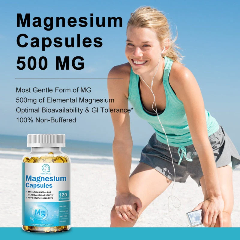 BBEEAAUU Chelated Magnesium Glycinate Capsules Promotes Muscle Heart and Bone Health Help Sleep Muscle Relaxation Anxiety Relief - lemrro