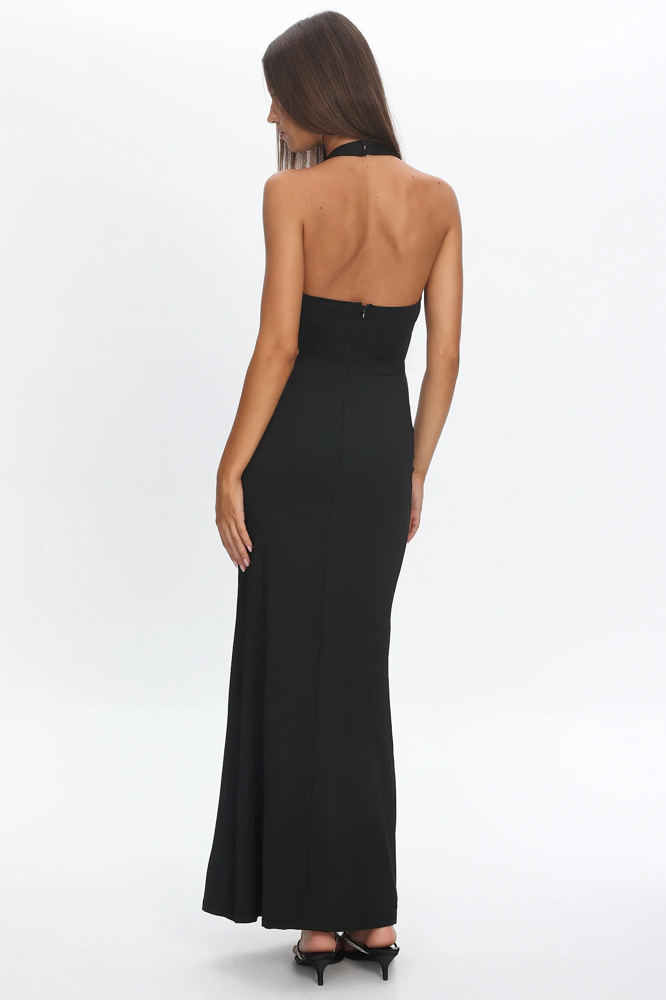 Make Believe Plunging Halterneck Maxi Dress Black
