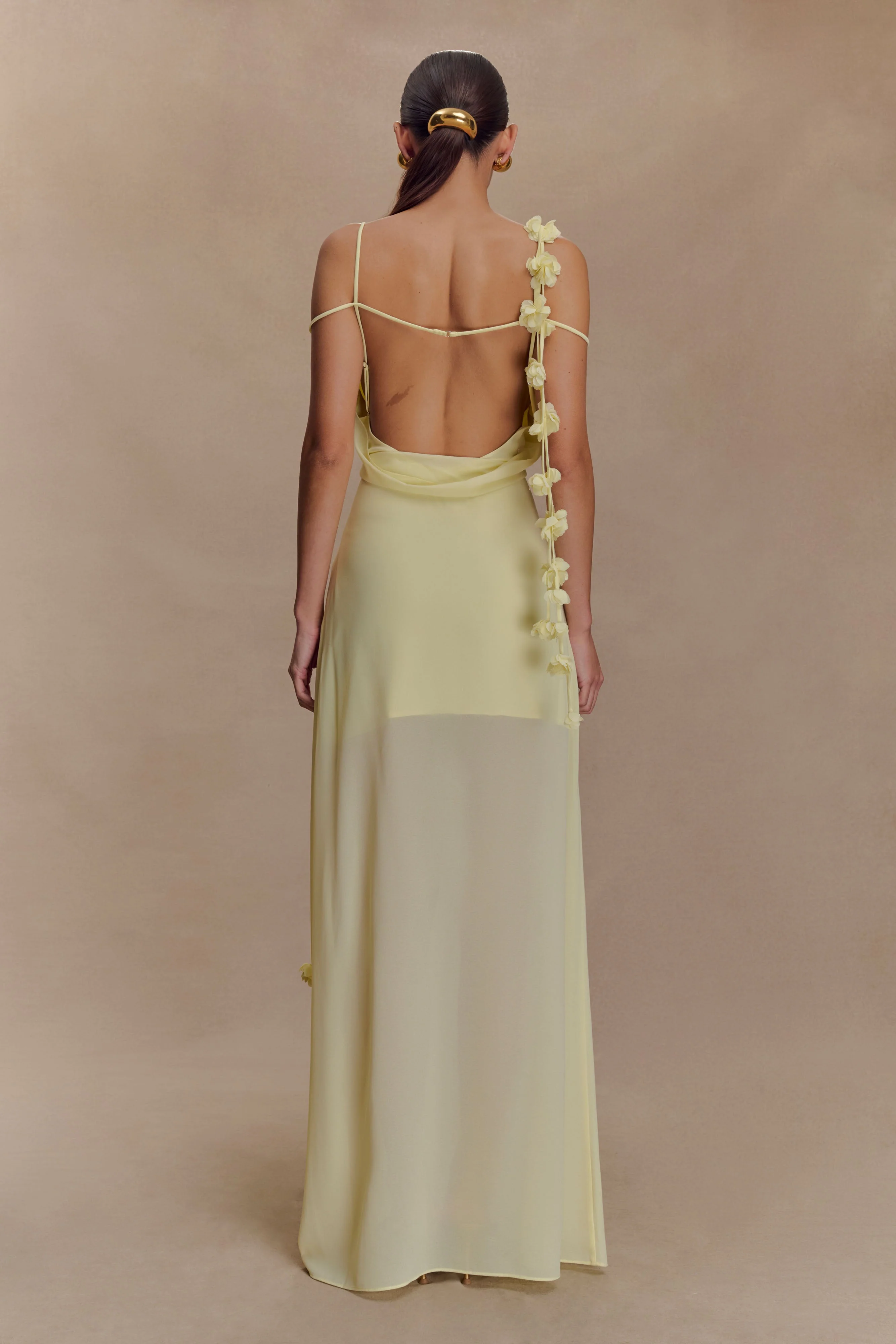 Rosalie Floral Chiffon Maxi Dress - Pastel Lemon