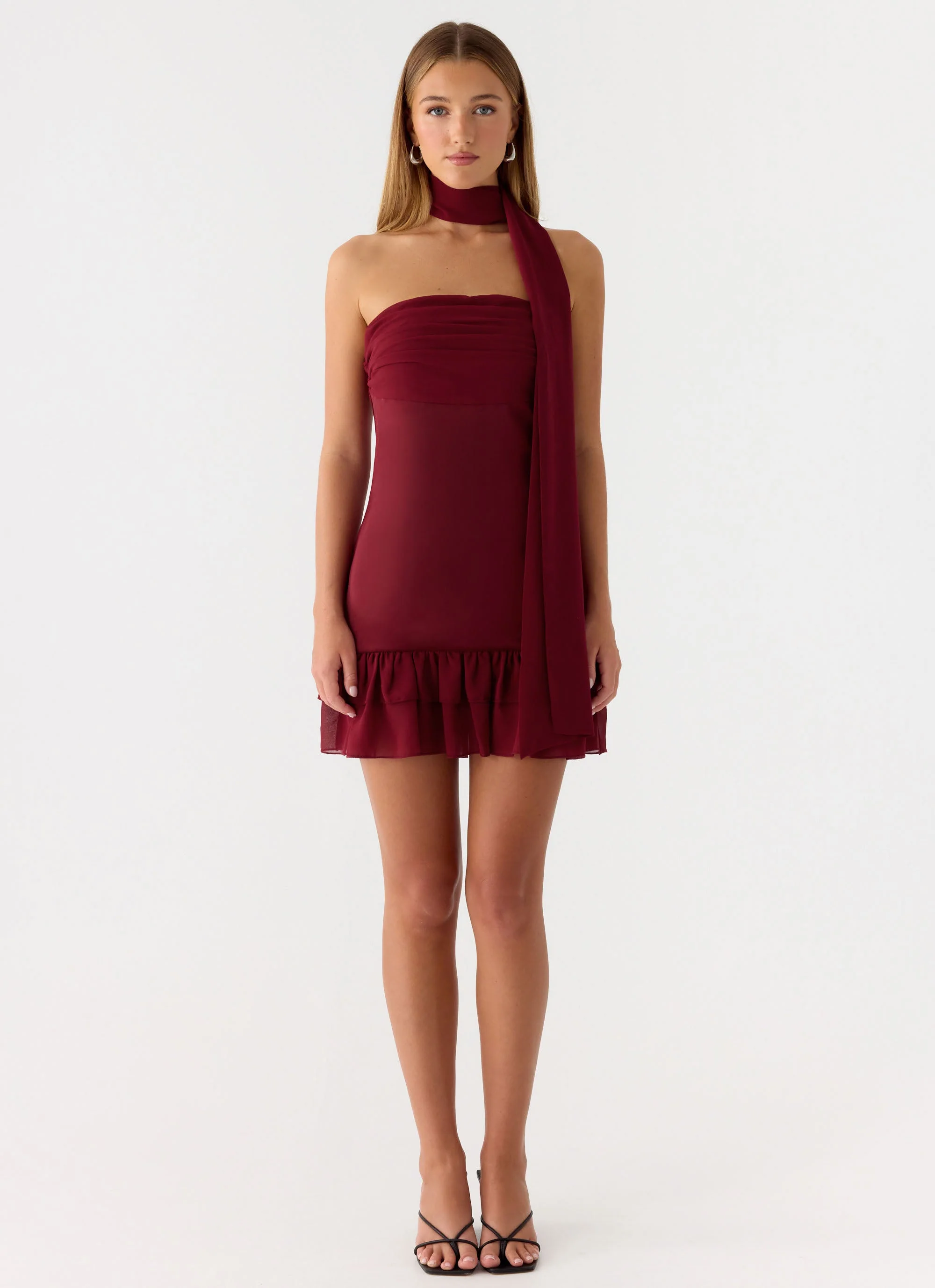 Manon Scarf Mini Dress - Deep Red - luluinthesky