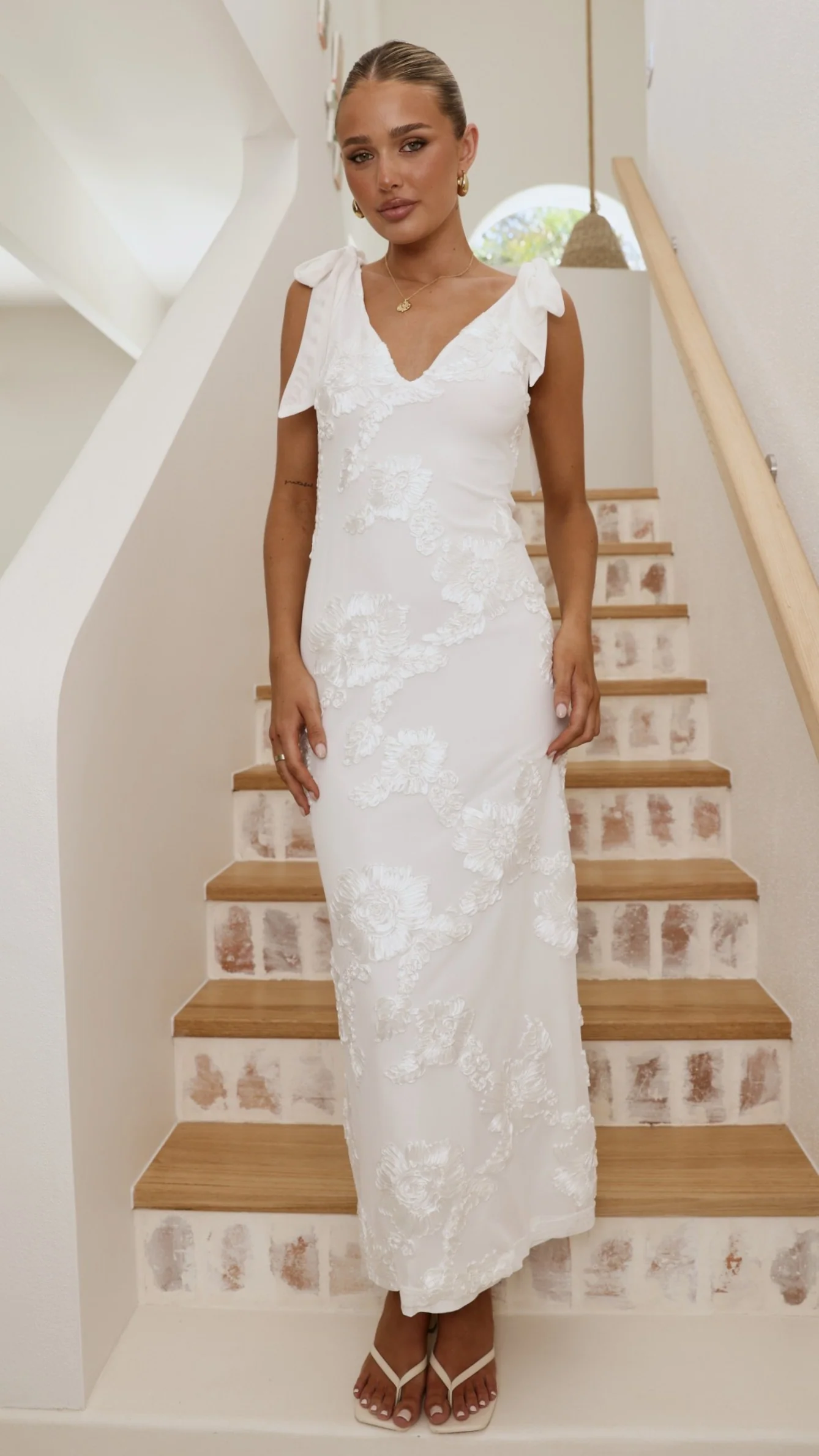 Usha Tie Strap Maxi Dress - White