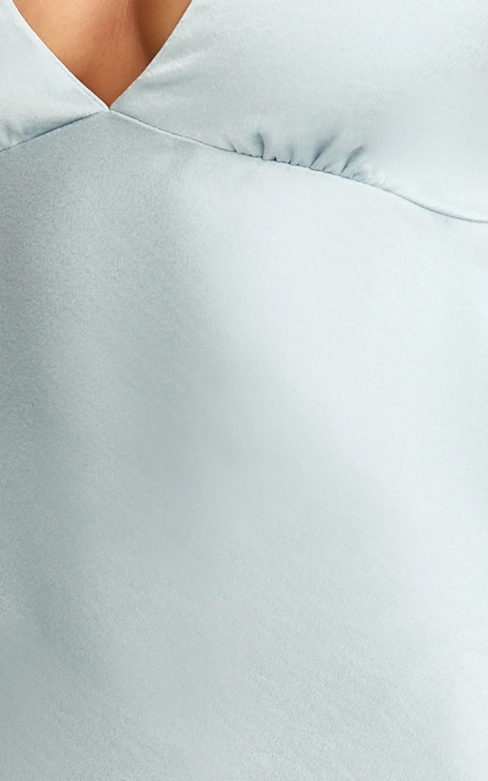 Khalani Midi Dress - Deep V Neck Satin Slip Dress in Pale Blue