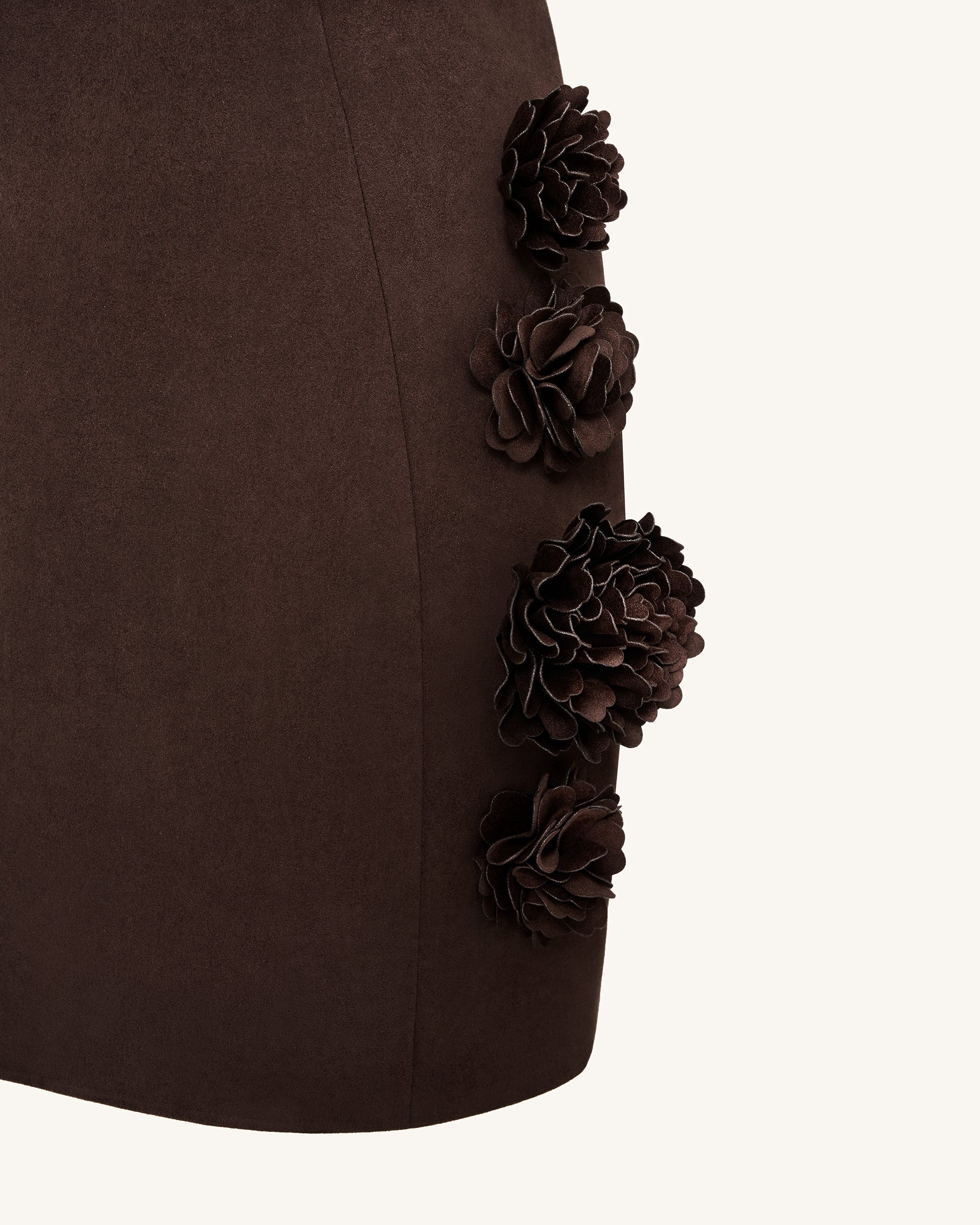 Elaina Rosette Applique Mini Dress - Chocolate Brown - FASHION NOB