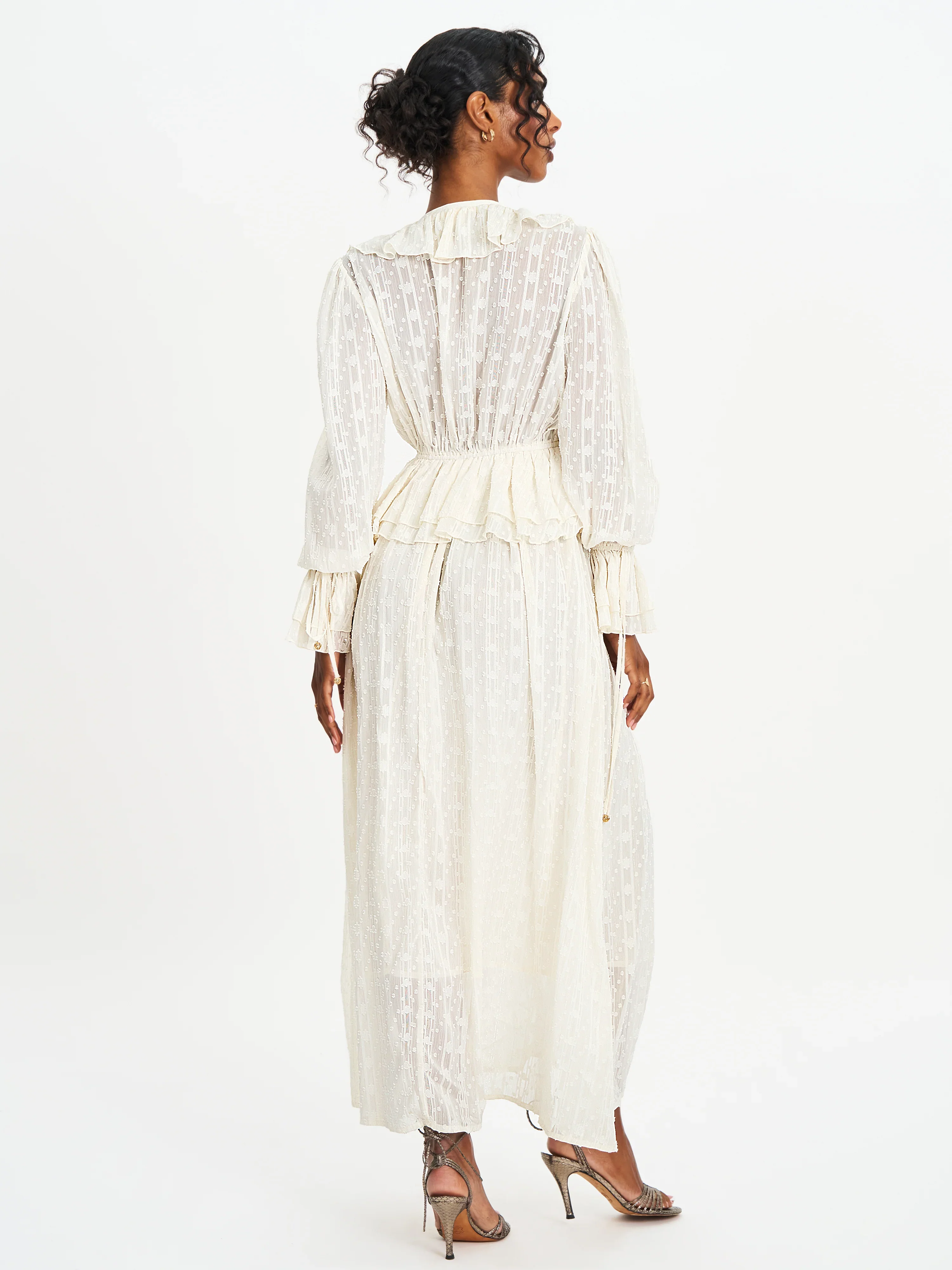 Safiya Jacquard Chiffon Long Sleeve Maxi Dress - FASHION NOB