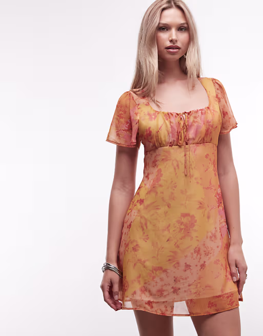 Reclaimed Vintage mini dress in chiffon floral print