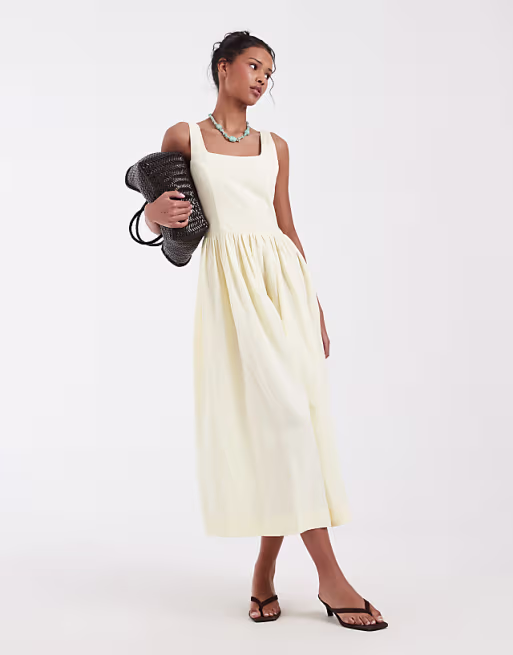 & Other Stories fitted bodice linen blend maxi dress in yellow