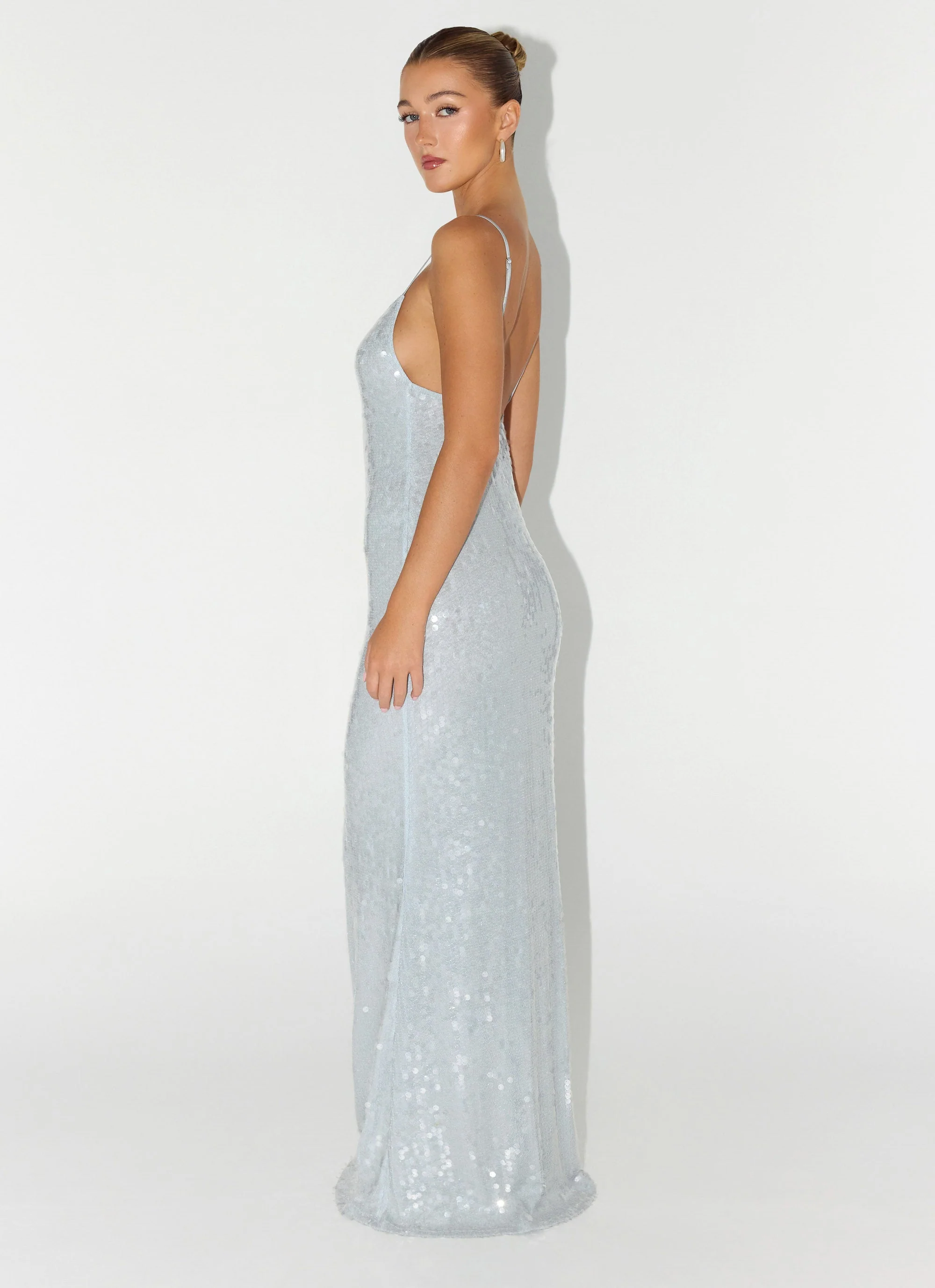 Solo Sequin Maxi Dress - Misty Blue - luluinthesky