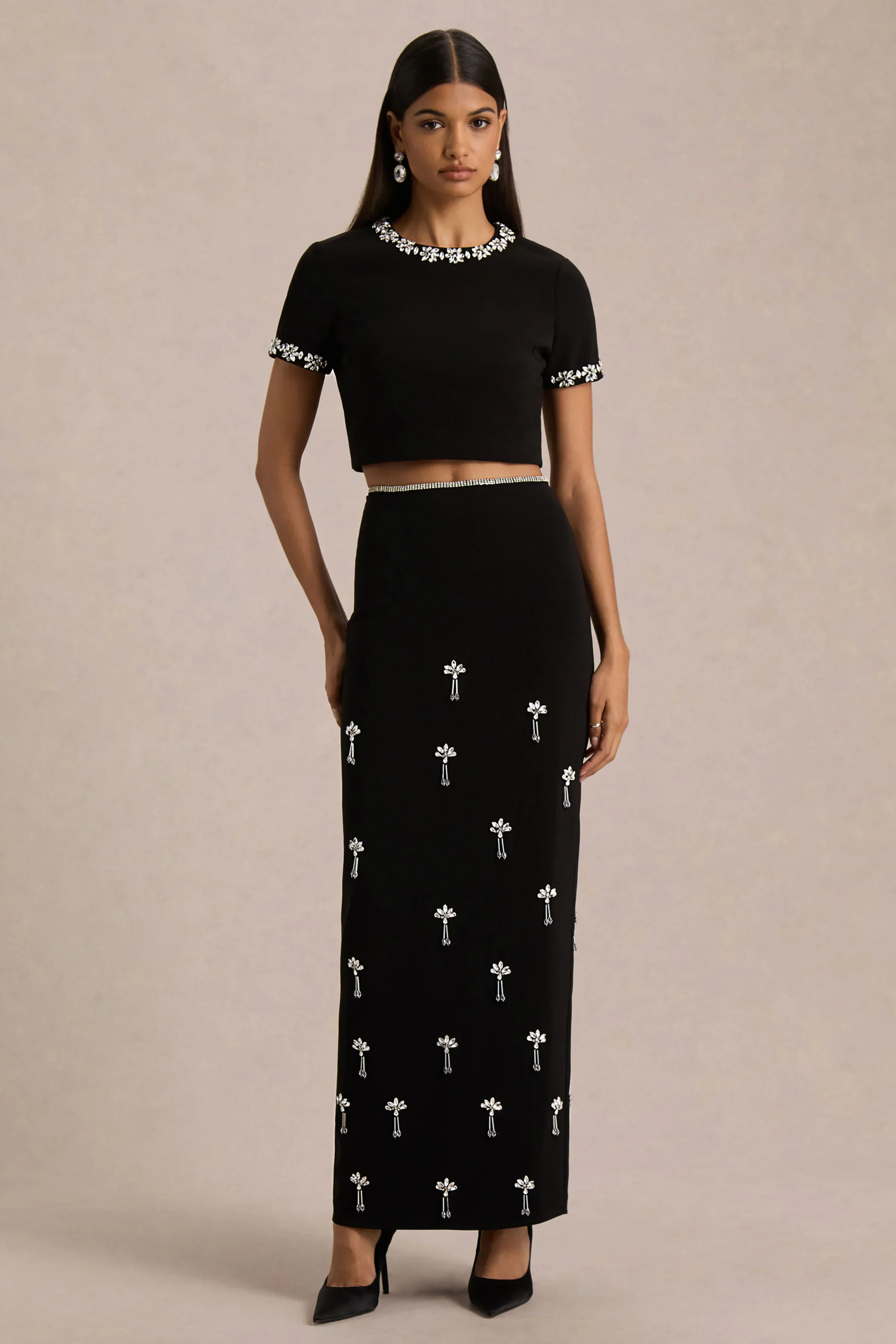 Salma | Black Hand-Embellished Top