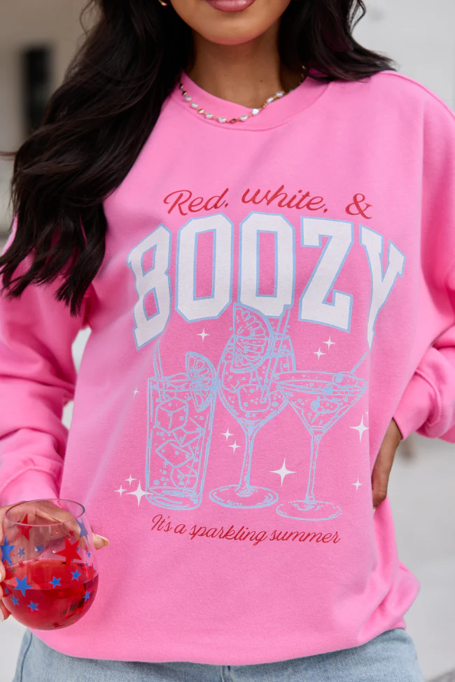 Red, White, & Boozy Pink Graphic Sweatshirt
