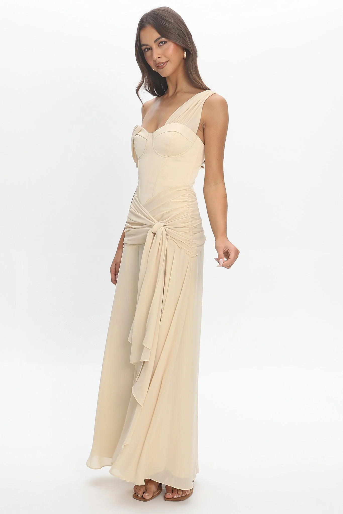 Keia Waist Sash Maxi Dress Powder Butter