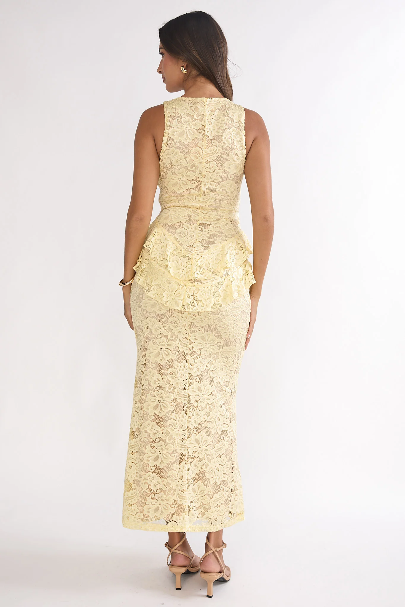 Serenella Peplum Lace Maxi Dress Butter