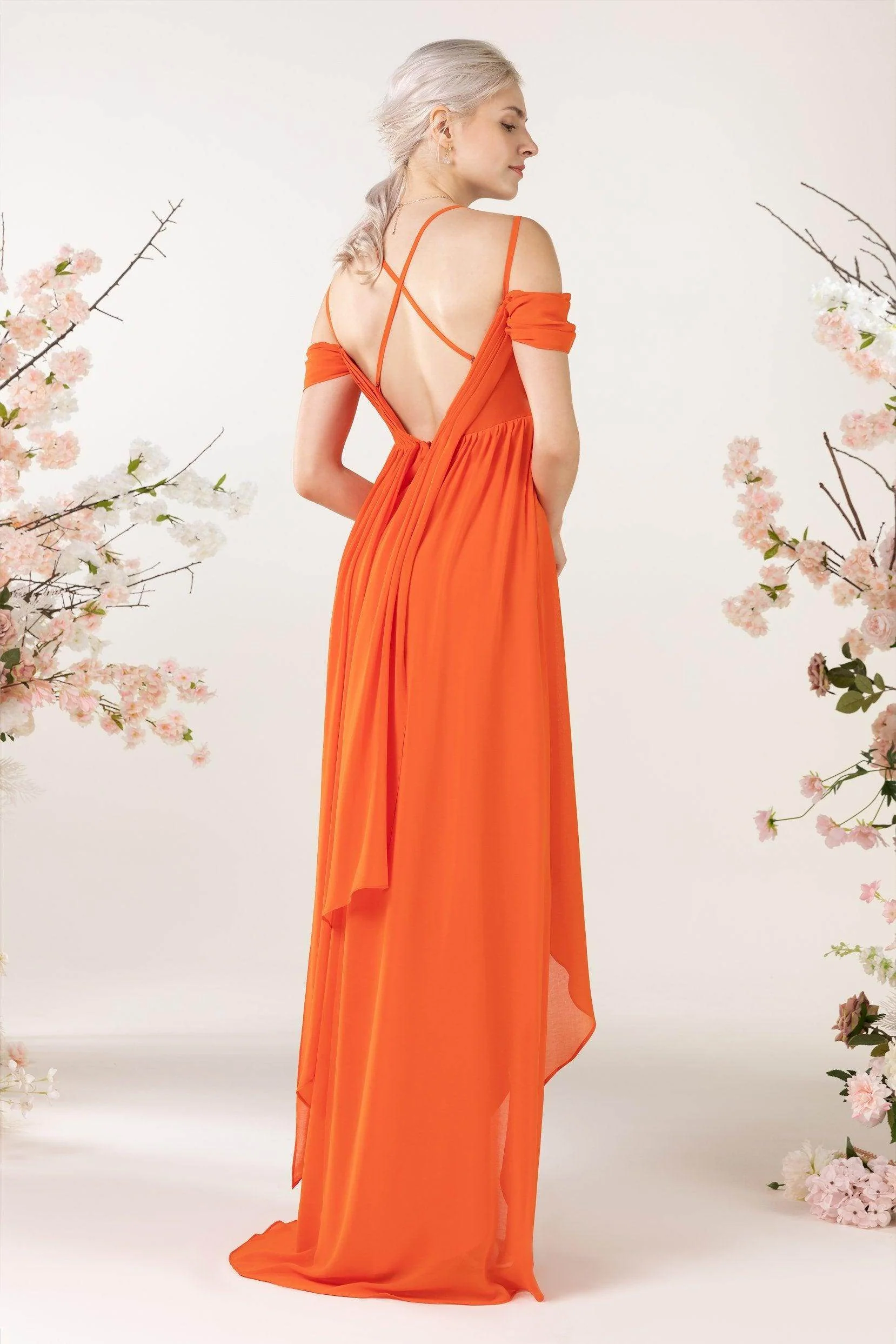Asymmetrical Sweep Train Chiffon Bridesmaid Dress CB0464