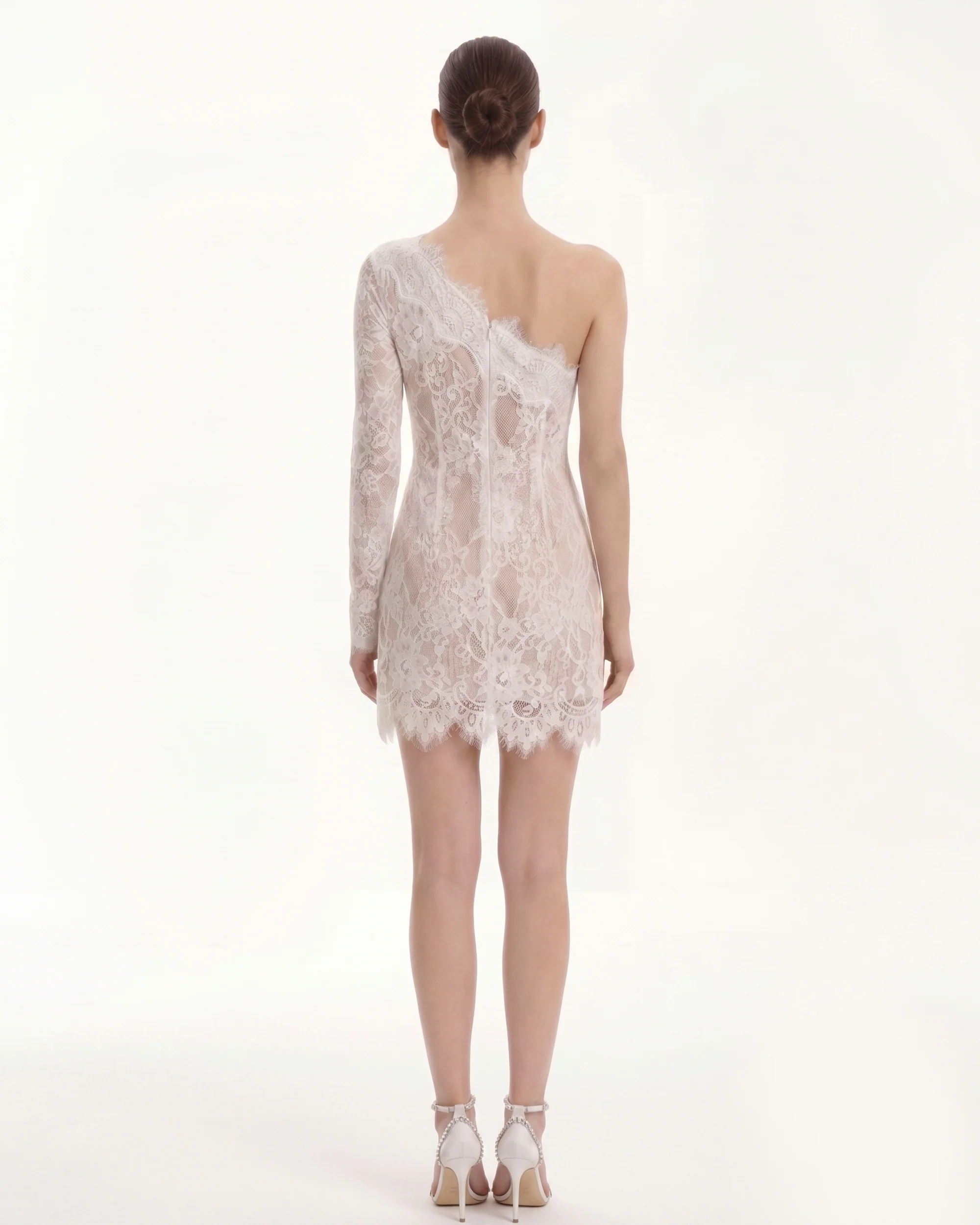 One Shoulder Lace Mini Dress - White - luluinthesky