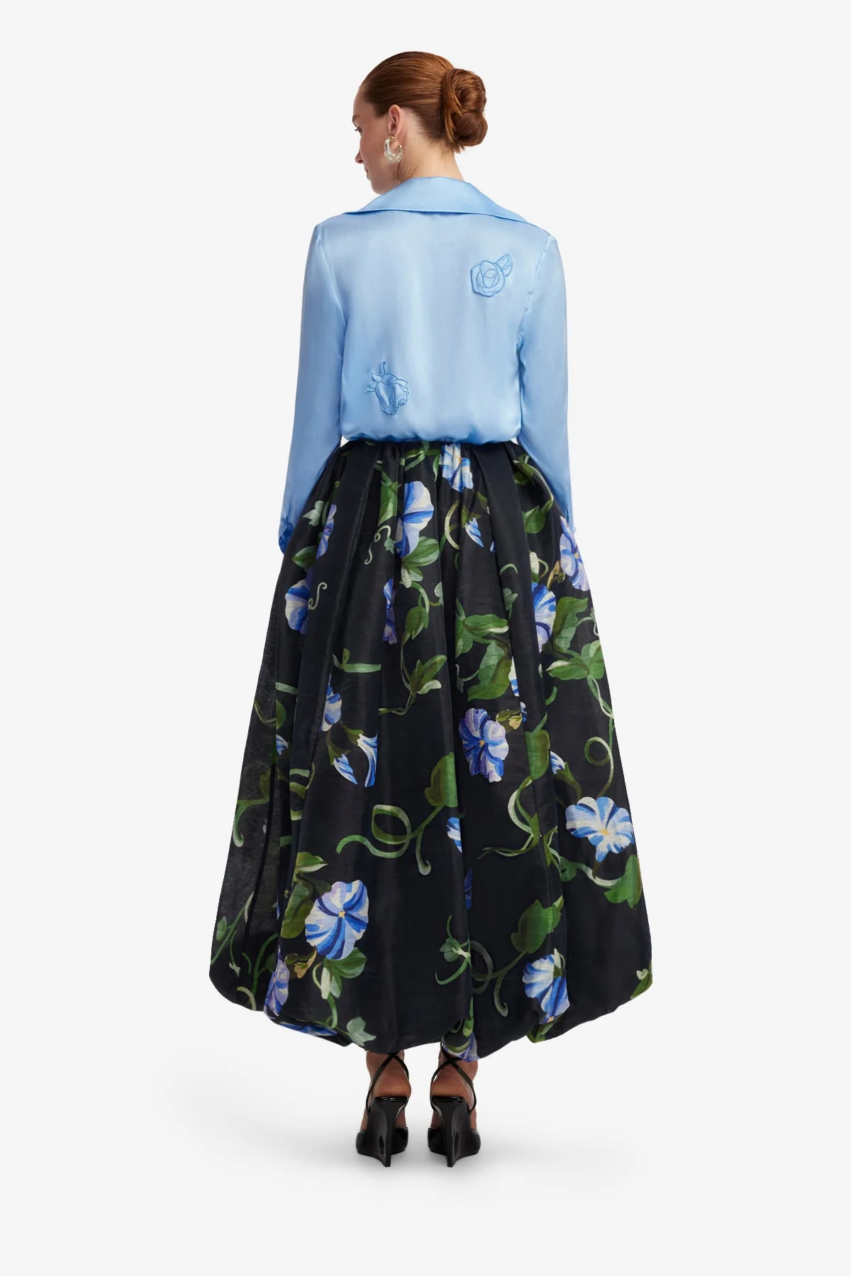 Kristina Appliqué Silk Blouse - Pastel Blue